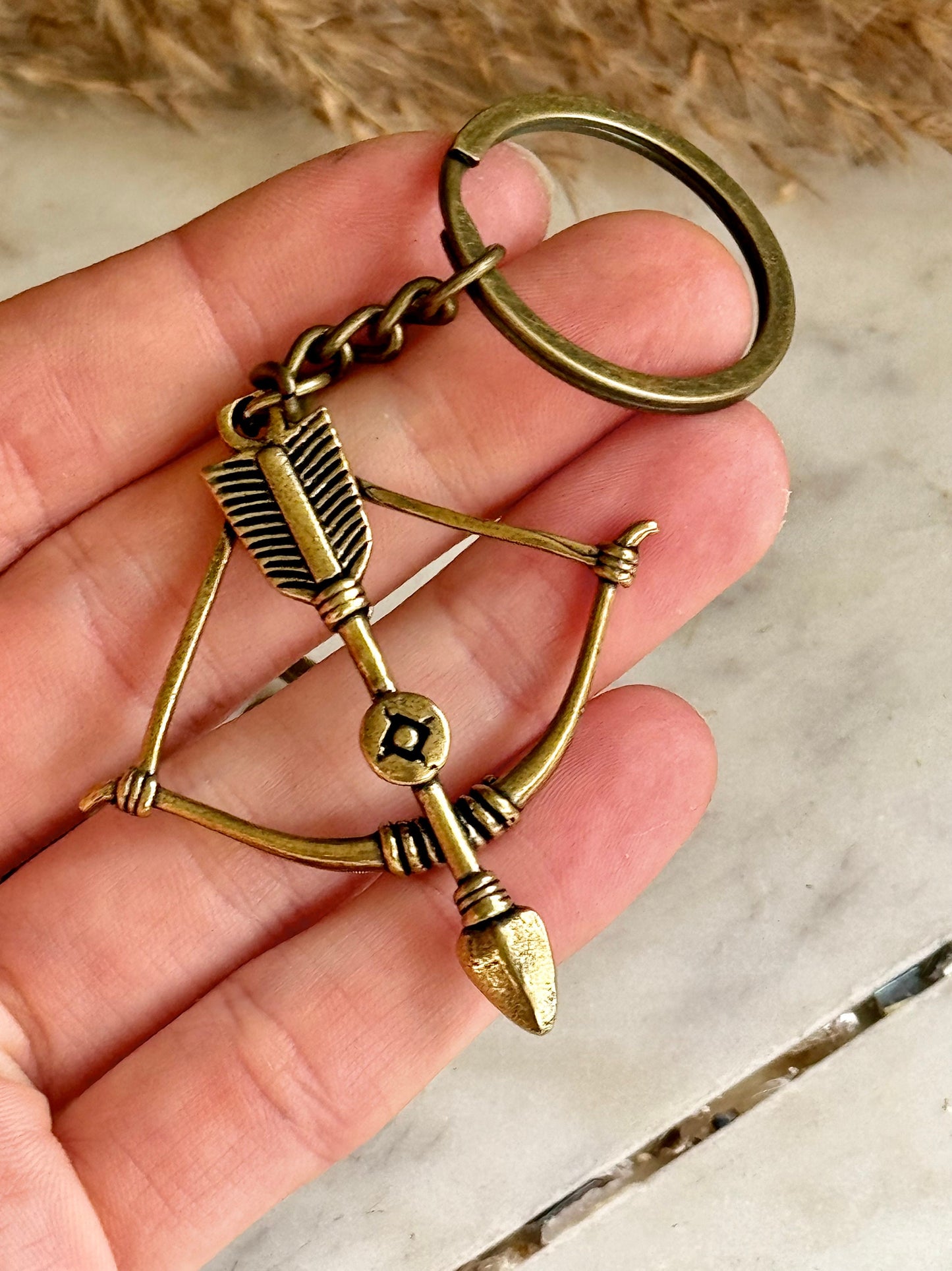 Solid brass Fine Highly Detailed Bow & Arrow Key Ring, Archery Pendant, Warrior Tool Keyring