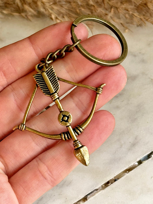 Solid brass Fine Highly Detailed Bow & Arrow Key Ring, Archery Pendant, Warrior Tool Keyring