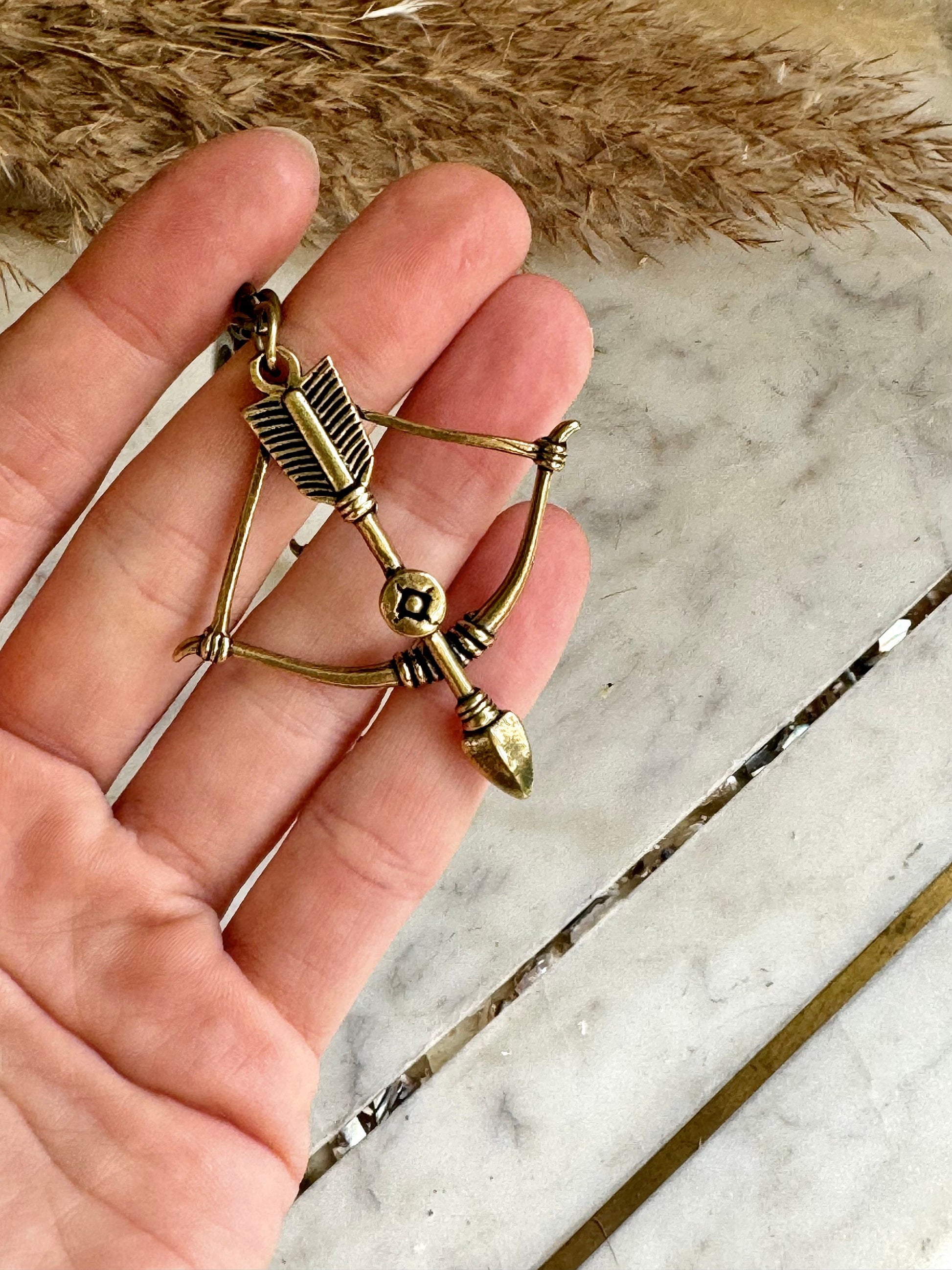 Solid brass Fine Highly Detailed Bow & Arrow Key Ring, Archery Pendant, Warrior Tool Keyring
