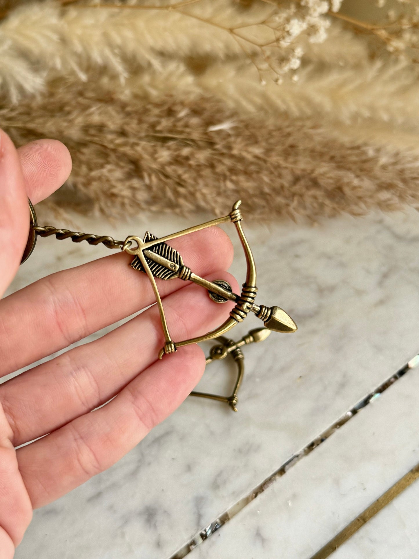 Solid brass Fine Highly Detailed Bow & Arrow Key Ring, Archery Pendant, Warrior Tool Keyring