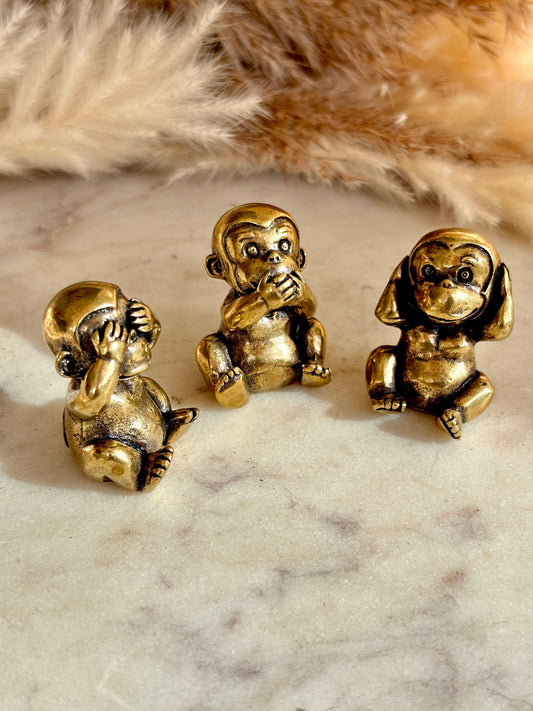 Cute style Three Solid Brass Monkeys Figurines, Miniature Three Wise Monkeys, Monkey Trio, See Hear Speak No Evil Monkeys Sculpture