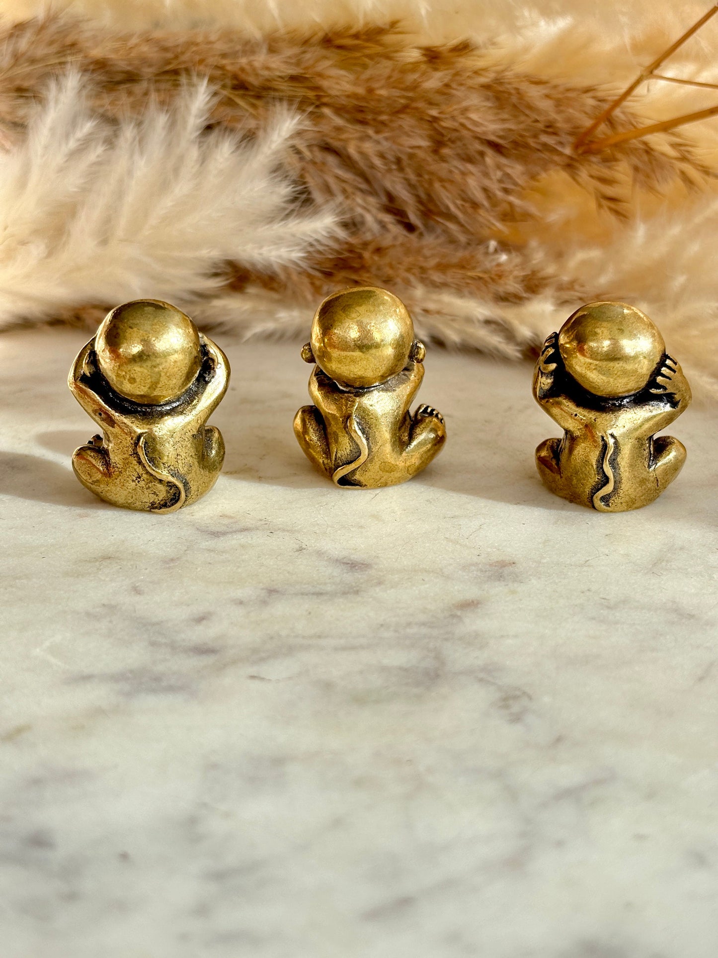 Cute style Three Solid Brass Monkeys Figurines, Miniature Three Wise Monkeys, Monkey Trio, See Hear Speak No Evil Monkeys Sculpture