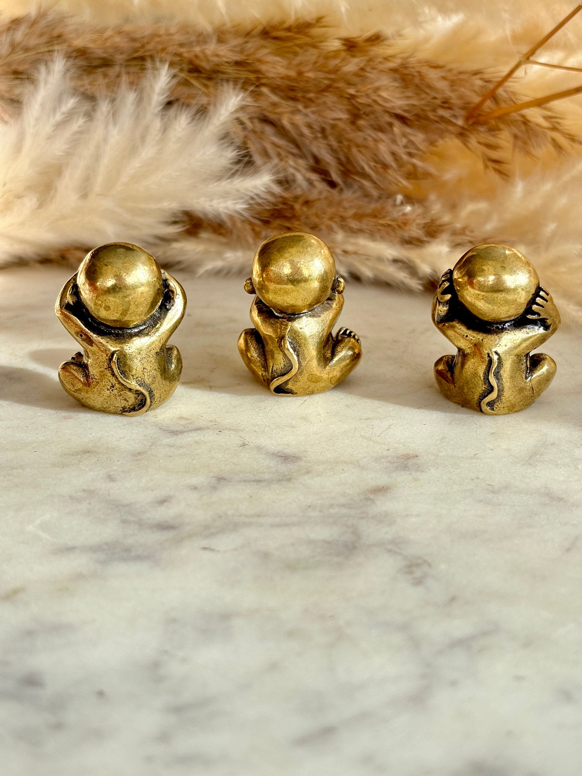 Cute style Three Solid Brass Monkeys Figurines, Miniature Three Wise Monkeys, Monkey Trio, See Hear Speak No Evil Monkeys Sculpture