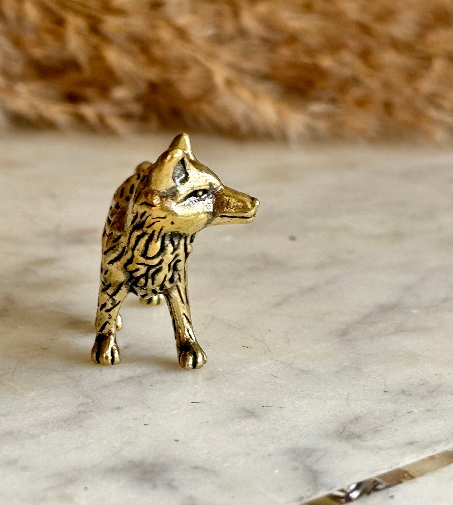 Fine statuette of winter fox, brass fox figurine, fountain pen holder, brush stand, creative little gift