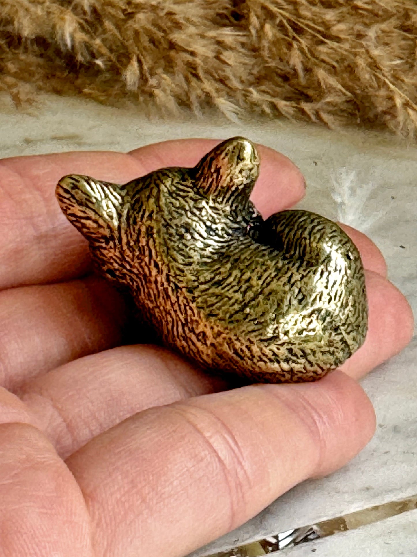 Snuggled fox figurine, solid brass fox miniature, Cuddly fox statuette, warm desktop decor, sleeping fox ornament, best gift for fox lovers
