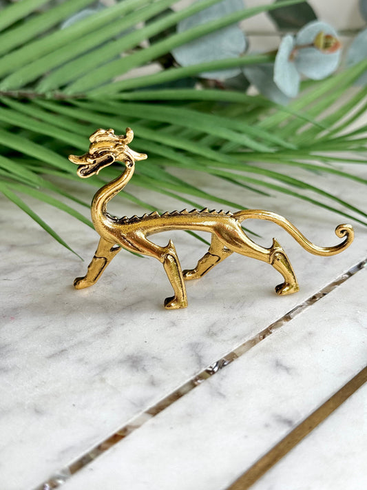 Dragon metal Figurine, Chinese solid brass Feng Shui Animal Kylin Unicorn Statue, Fountain pen rest, Wealth fly Chi-lin