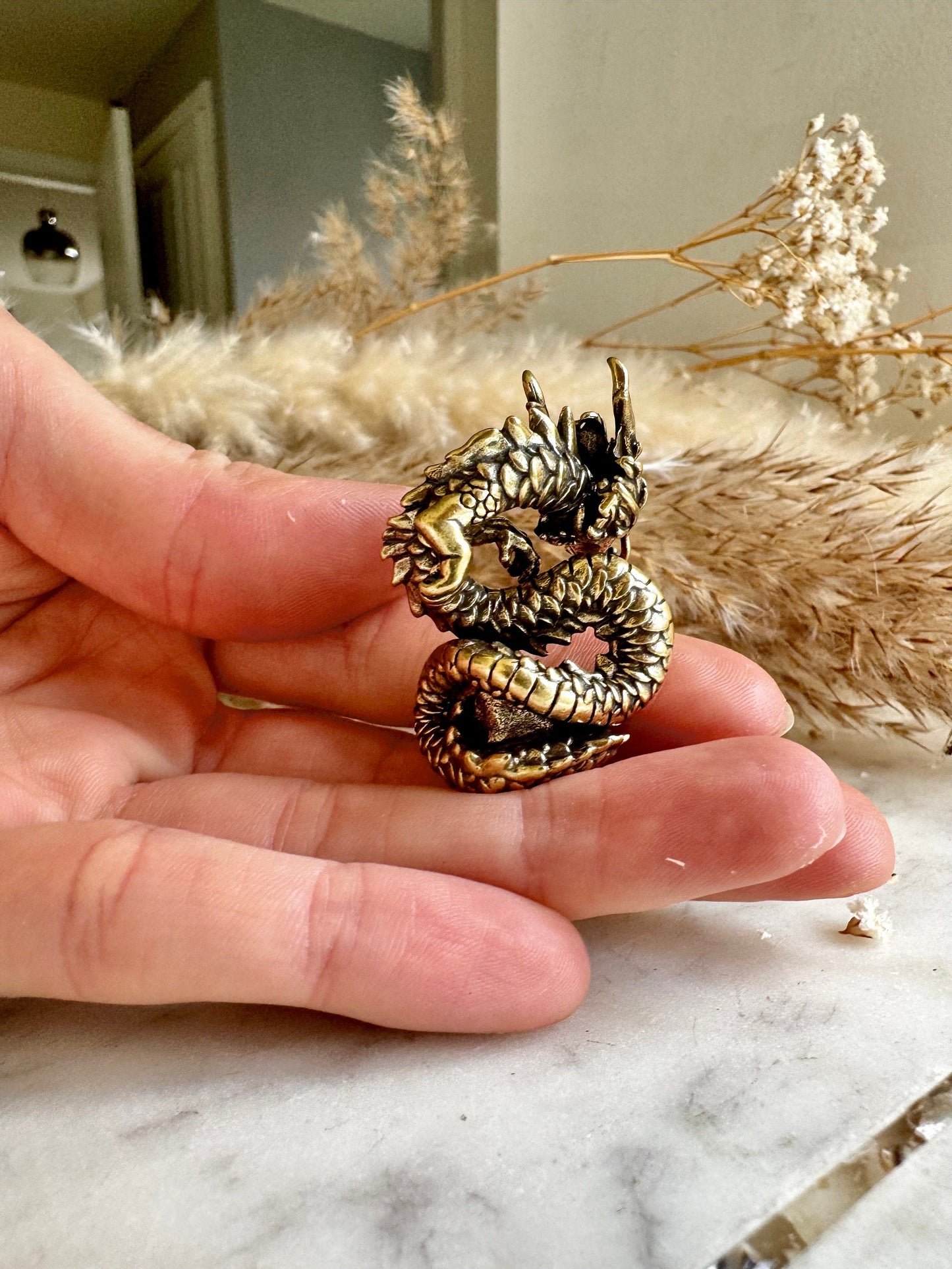 Wealthy Dragon solid brass miniature, Chinese Feng Shui Animal Statue, dragon with gold statuette, Chinese Mushu dragon new year gift
