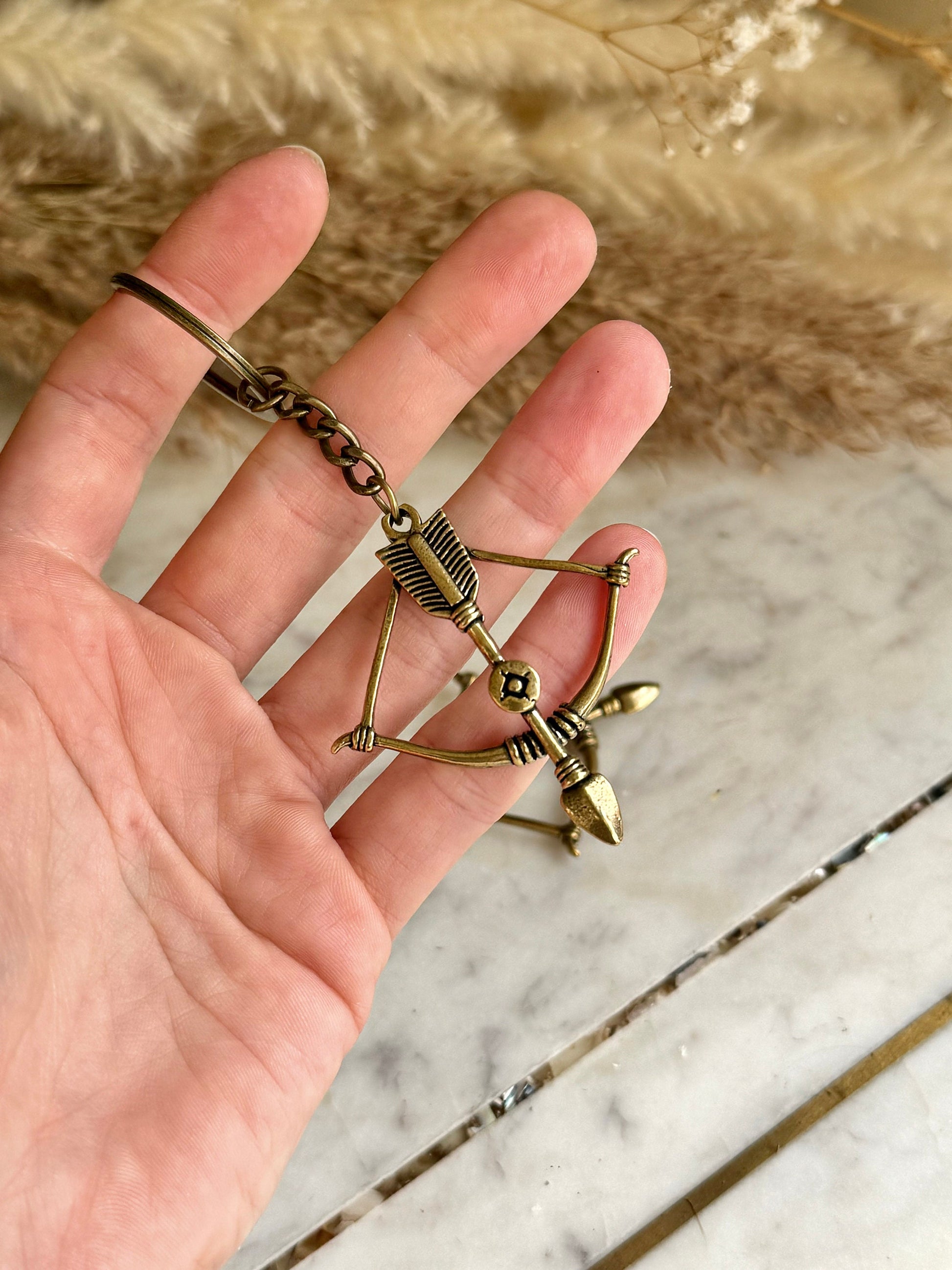 Solid brass Fine Highly Detailed Bow & Arrow Key Ring, Archery Pendant, Warrior Tool Keyring