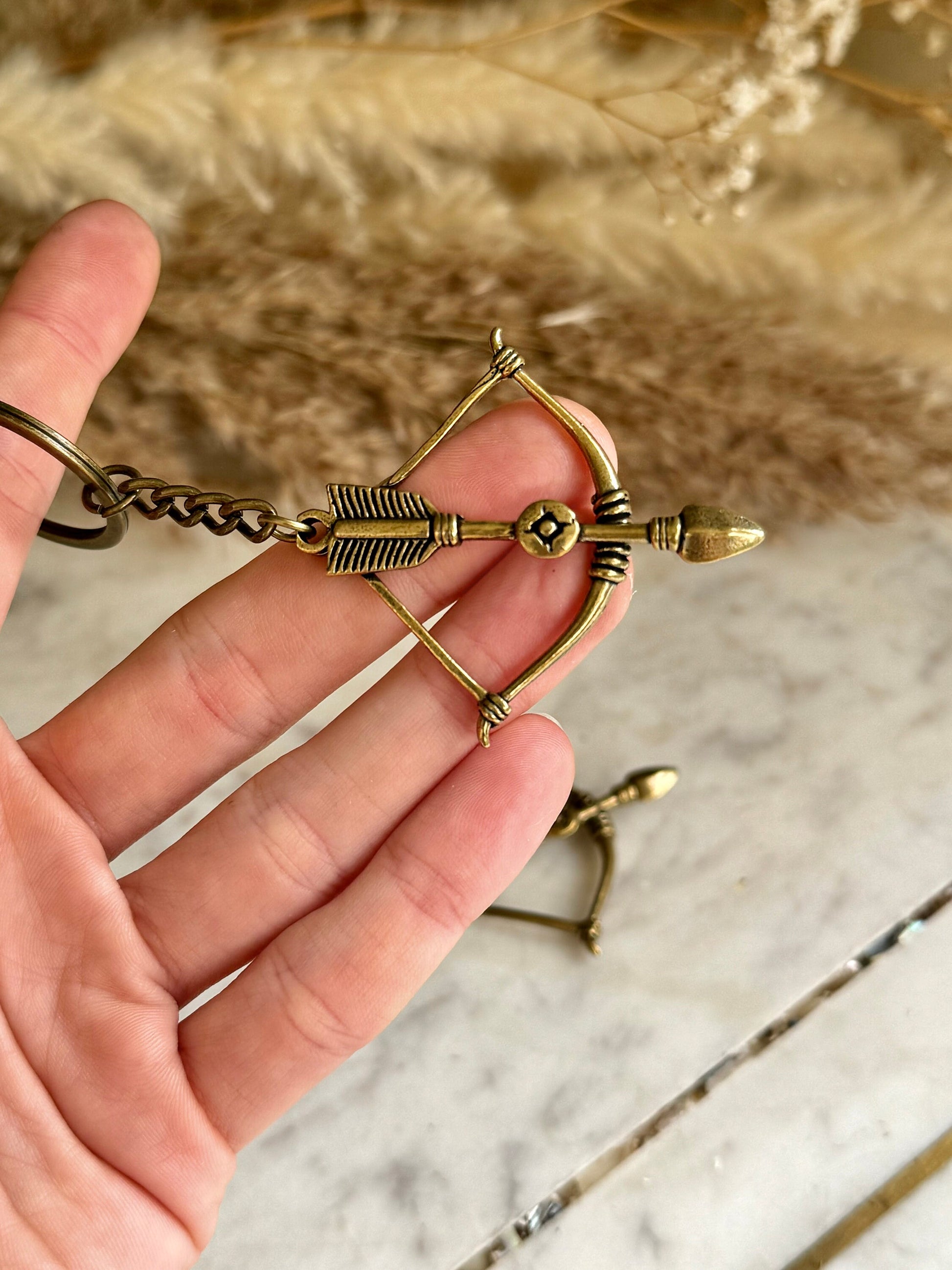 Solid brass Fine Highly Detailed Bow & Arrow Key Ring, Archery Pendant, Warrior Tool Keyring