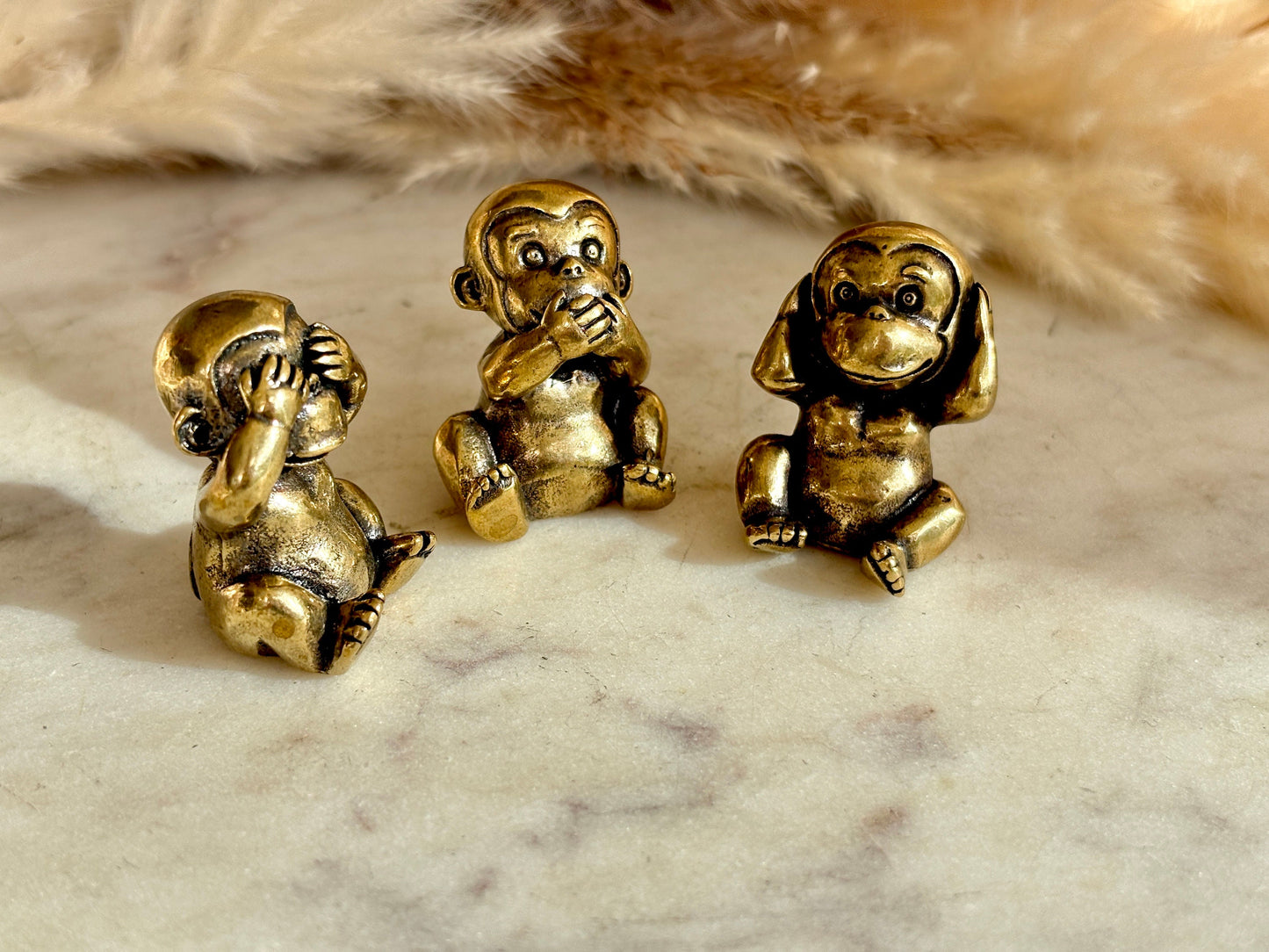 Cute style Three Solid Brass Monkeys Figurines, Miniature Three Wise Monkeys, Monkey Trio, See Hear Speak No Evil Monkeys Sculpture