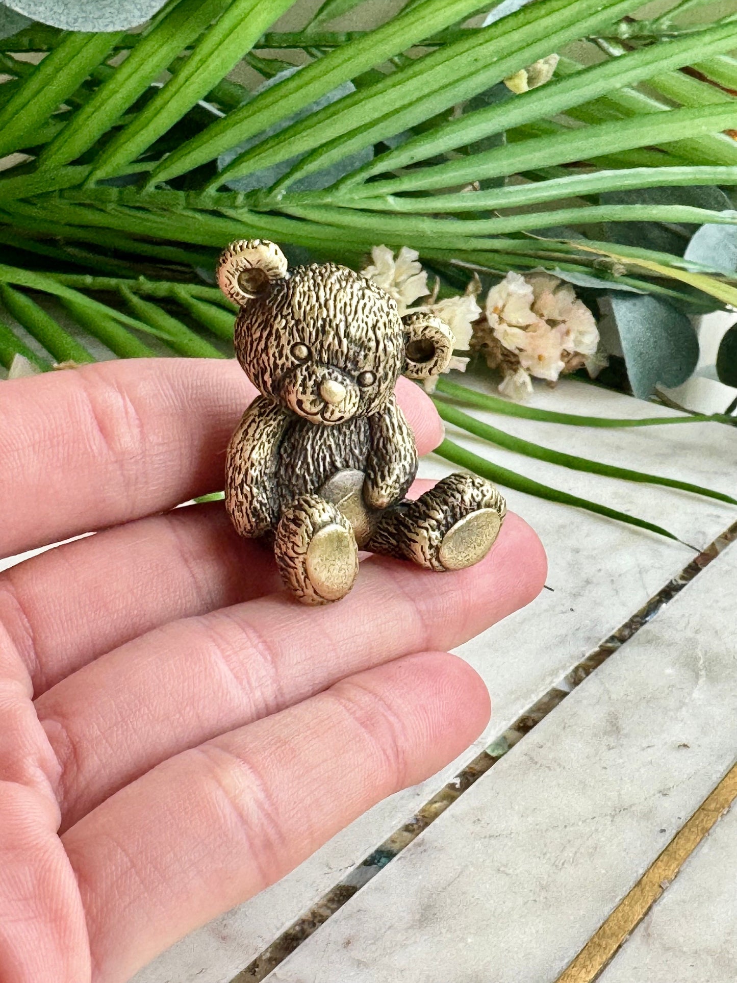 Solid brass Cute Miniature Teddy Bear, Metal Collectible Bear toy, Kind gift for loved ones