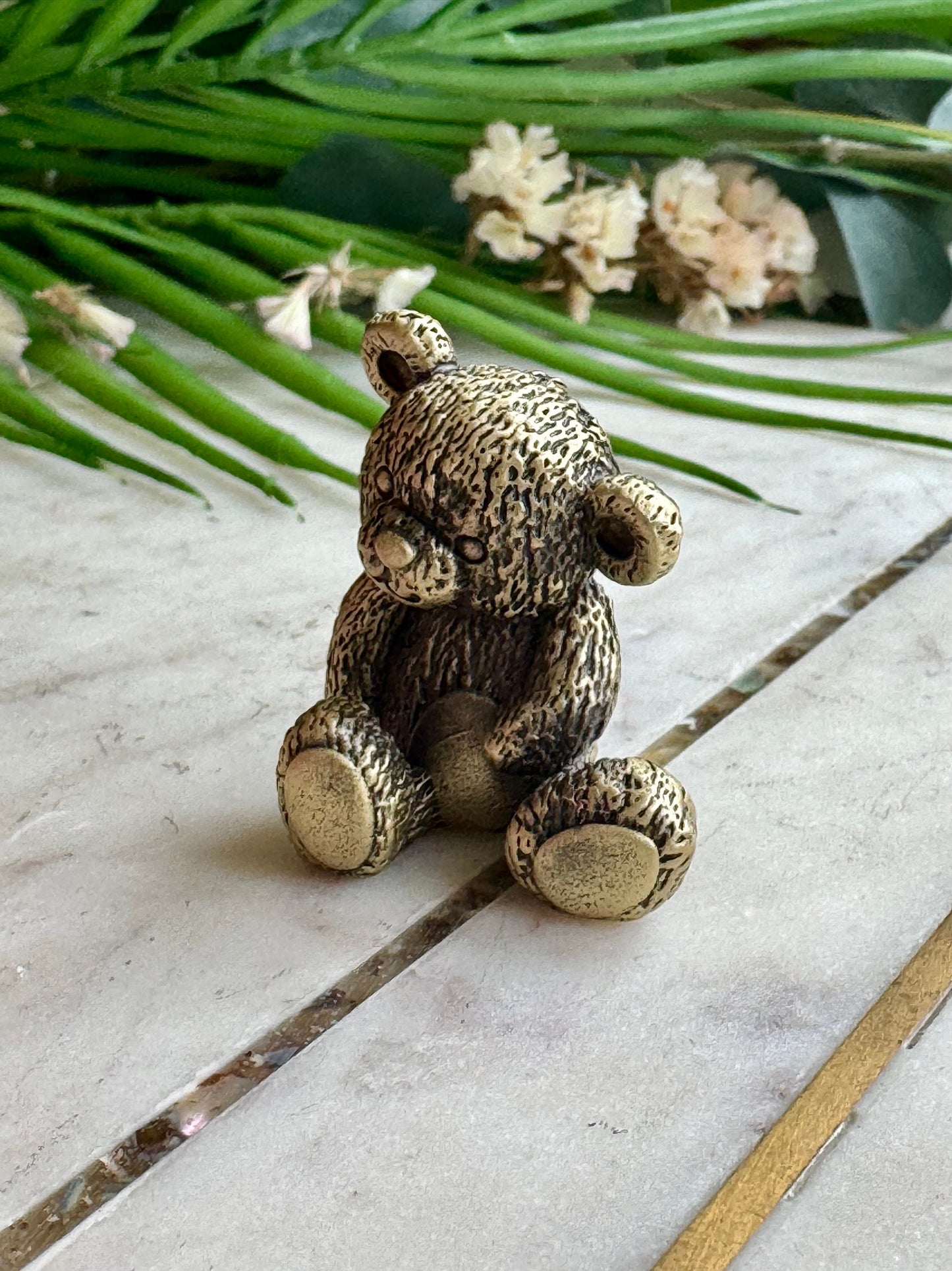 Solid brass Cute Miniature Teddy Bear, Metal Collectible Bear toy, Kind gift for loved ones