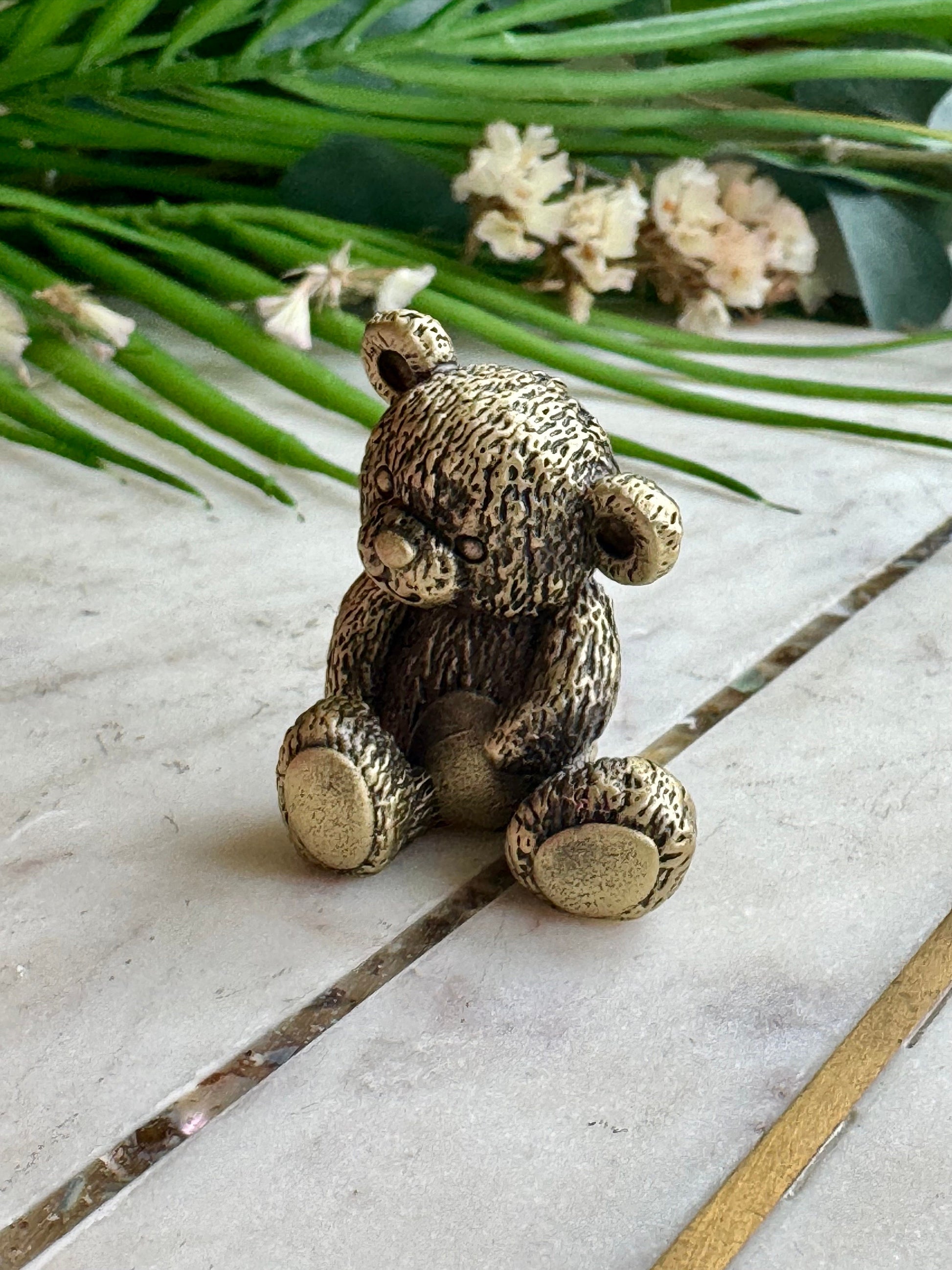 Solid brass Cute Miniature Teddy Bear, Metal Collectible Bear toy, Kind gift for loved ones