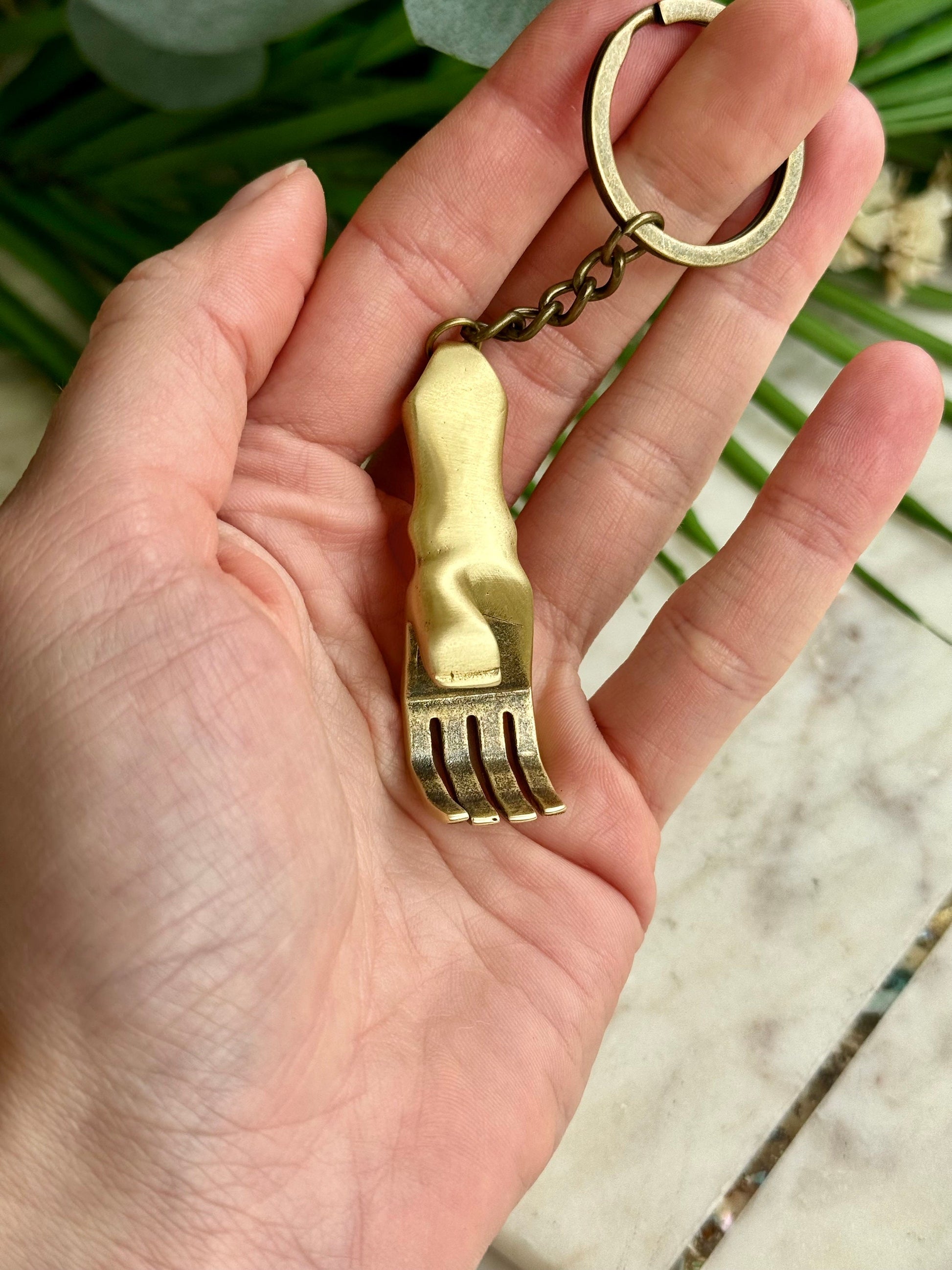 Solid Brass Creative Hand bottle opener, brass hand keyring, Cool gift for him