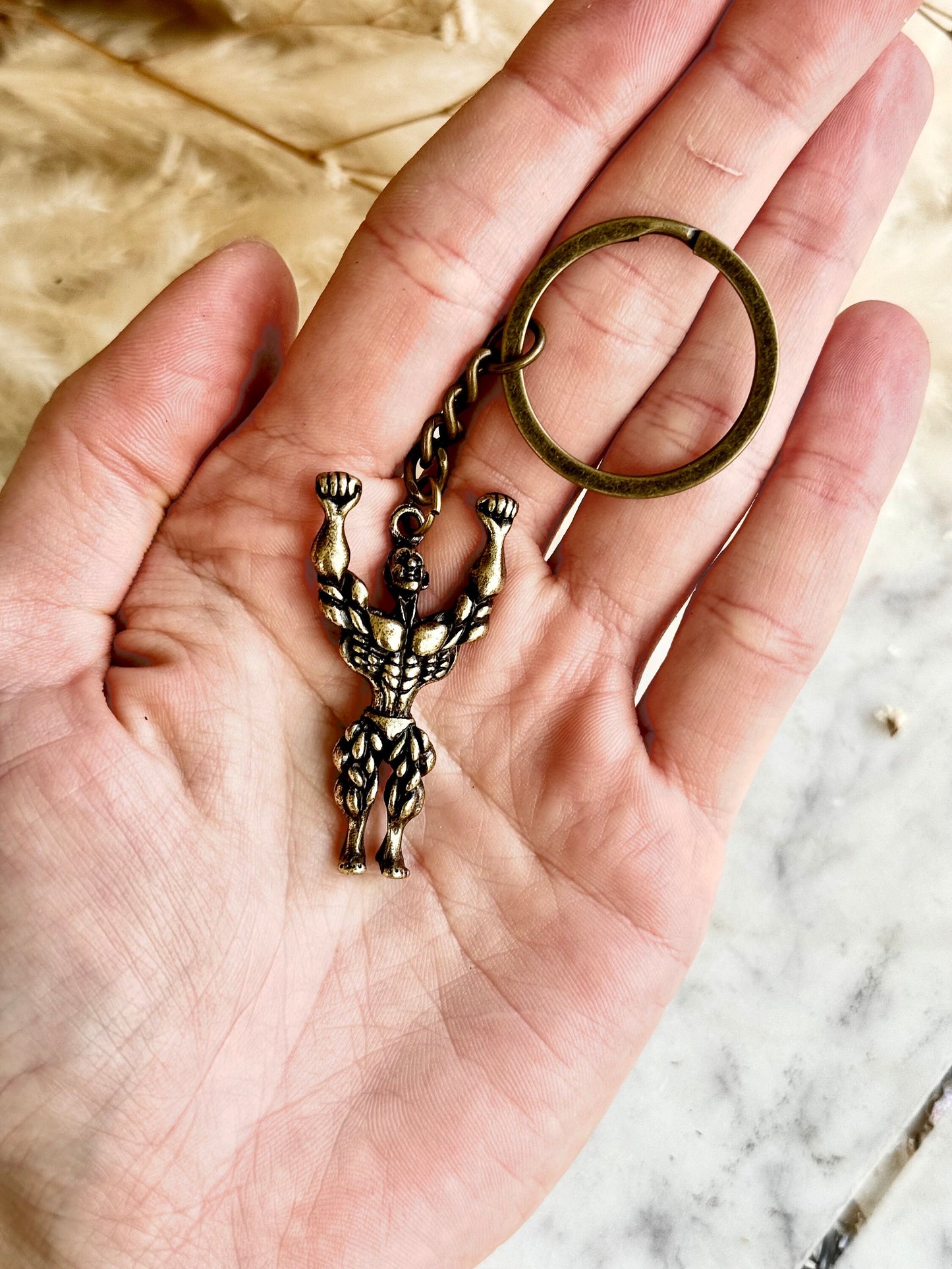 Solid Brass Strong Man Pendant, Bodybuilding Figure, Key Chain Muscle Male Keychain