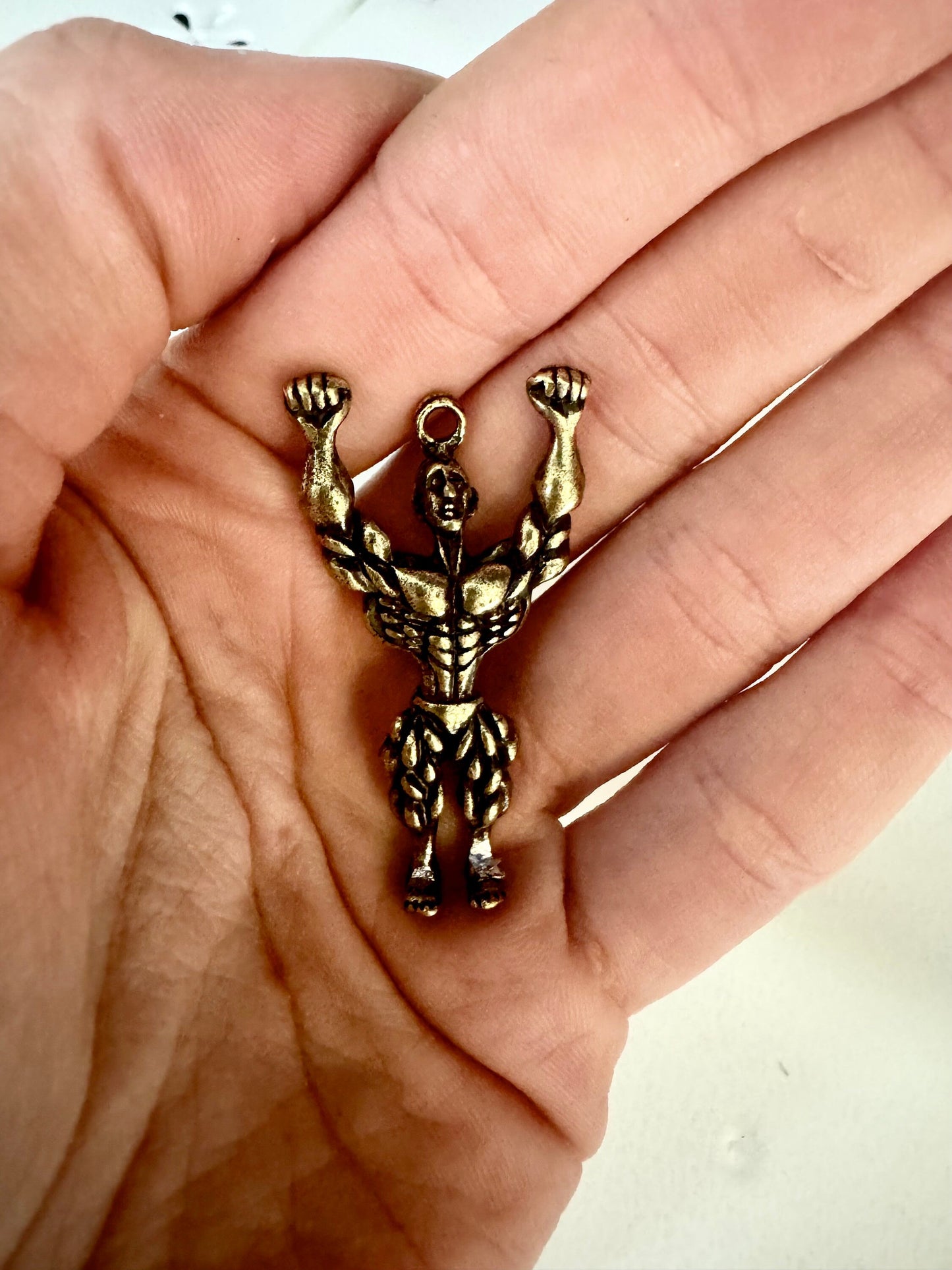 Solid Brass Strong Man Pendant, Bodybuilding Figure, Key Chain Muscle Male Keychain