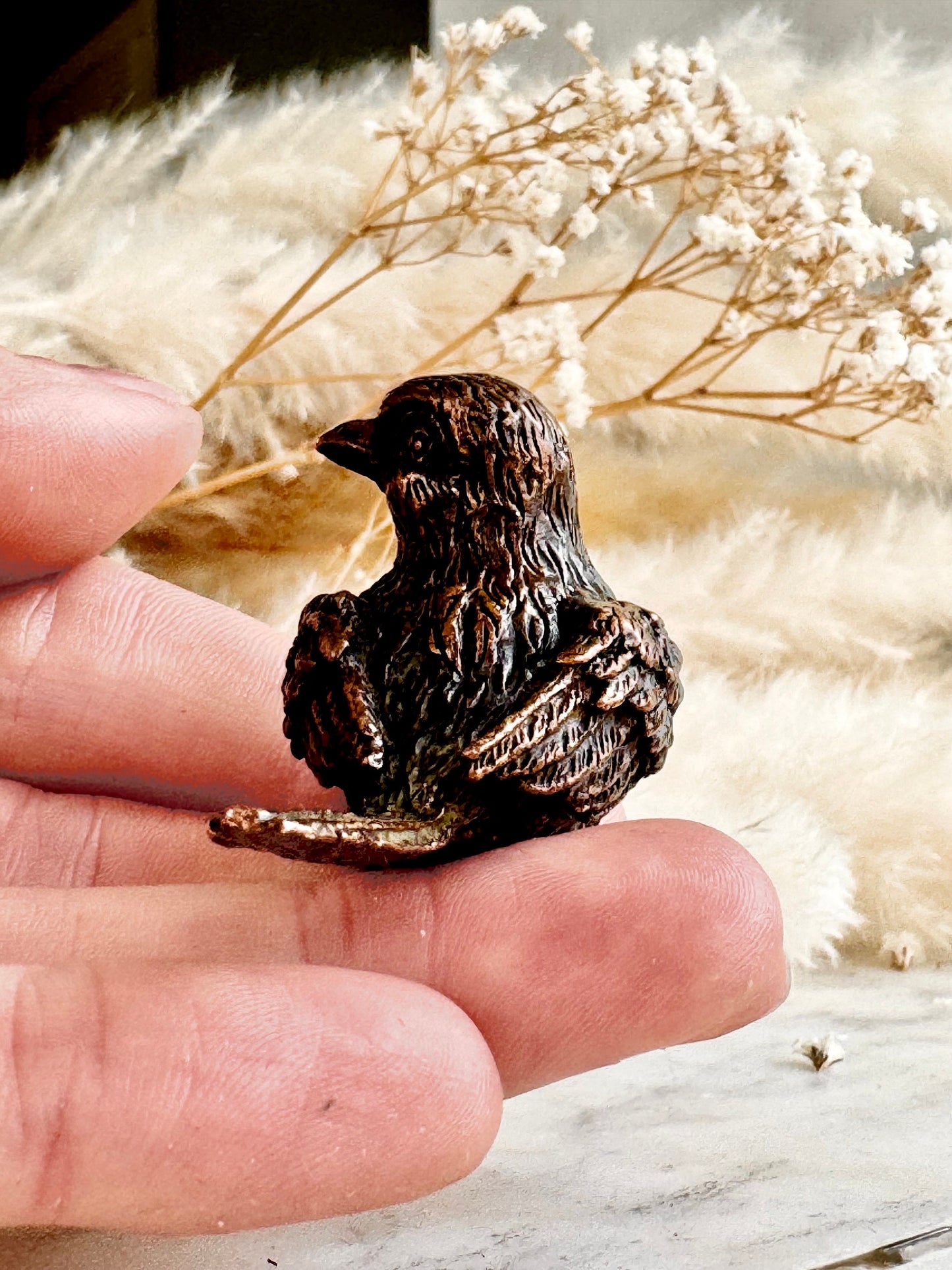 Adorable lifelike bronze little chick birds statue, metal birdie figurine, adorable gift for bird lovers, st. valentine's day gift