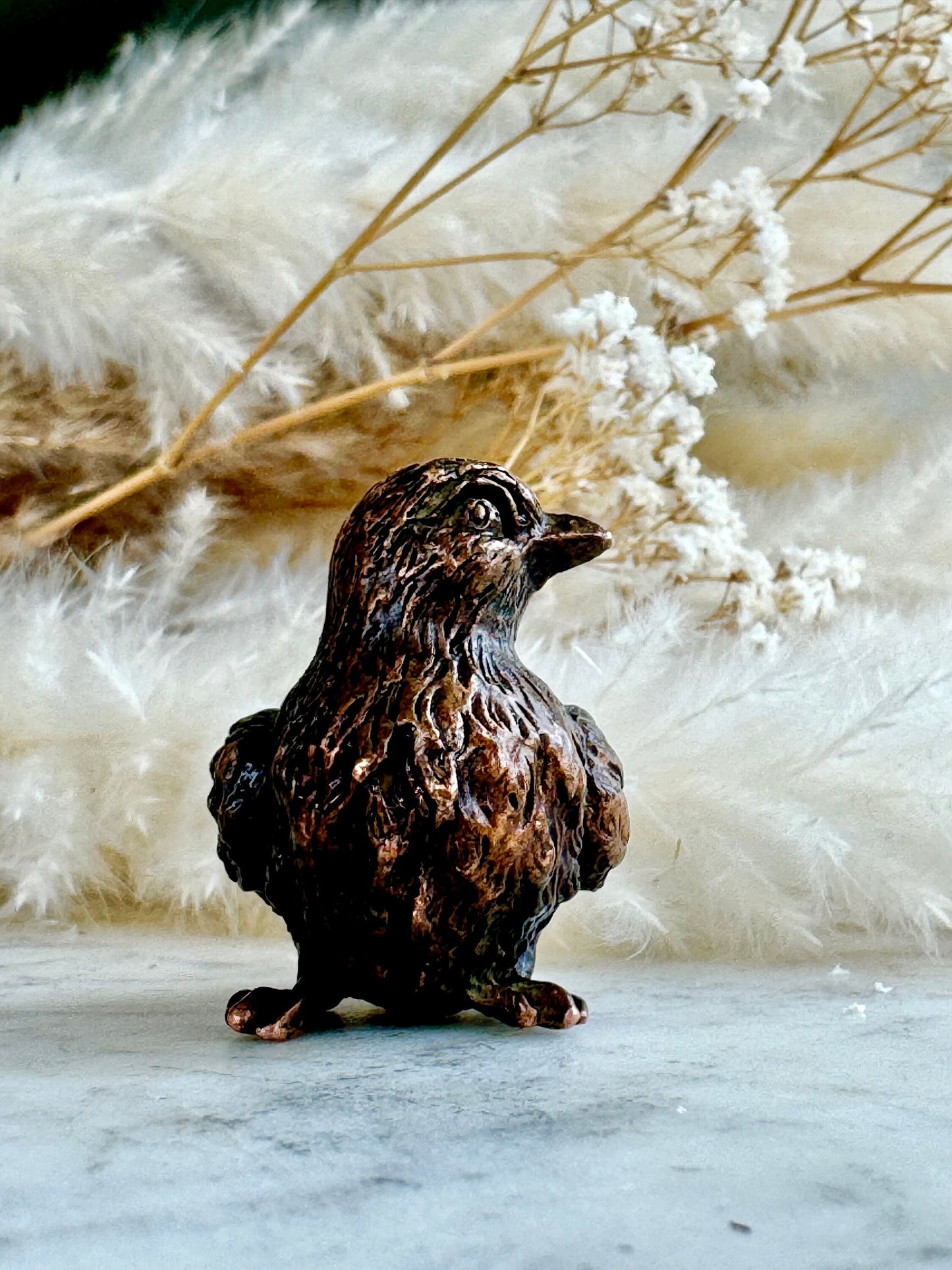 Adorable lifelike bronze little chick birds statue, metal birdie figurine, adorable gift for bird lovers, st. valentine's day gift