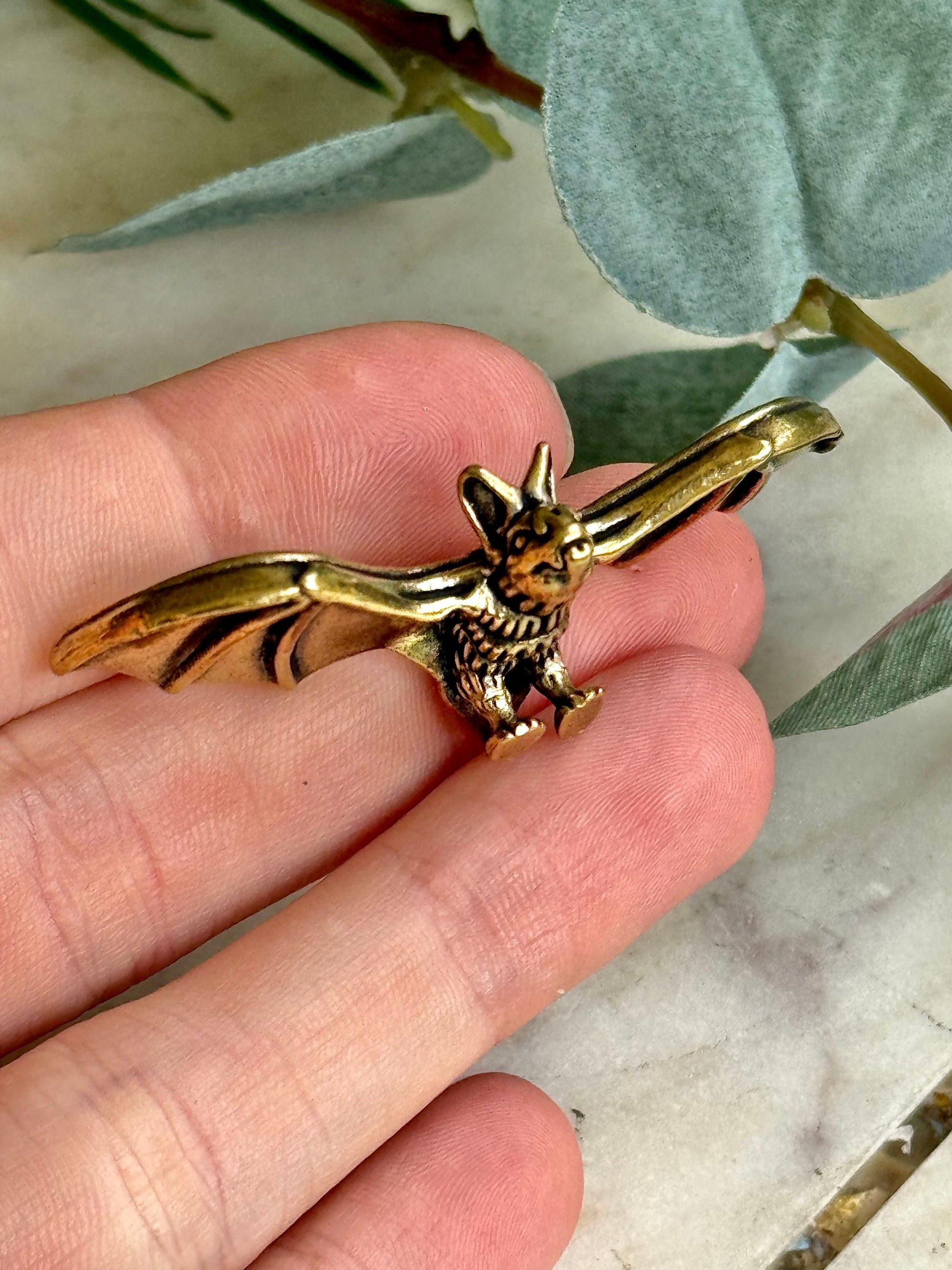 Sold Brass Bat Figurine, Vampire Animal Golden Miniature Small Figurine, Bat ornament, Gothic pedant
