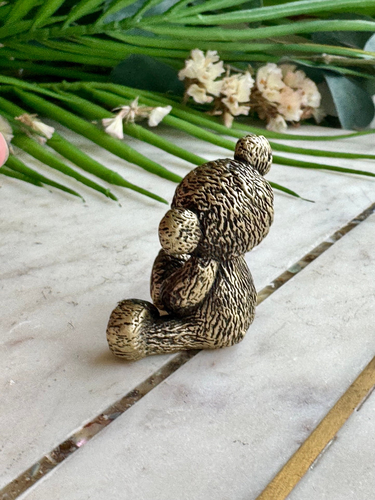 Solid brass Cute Miniature Teddy Bear, Metal Collectible Bear toy, Kind gift for loved ones