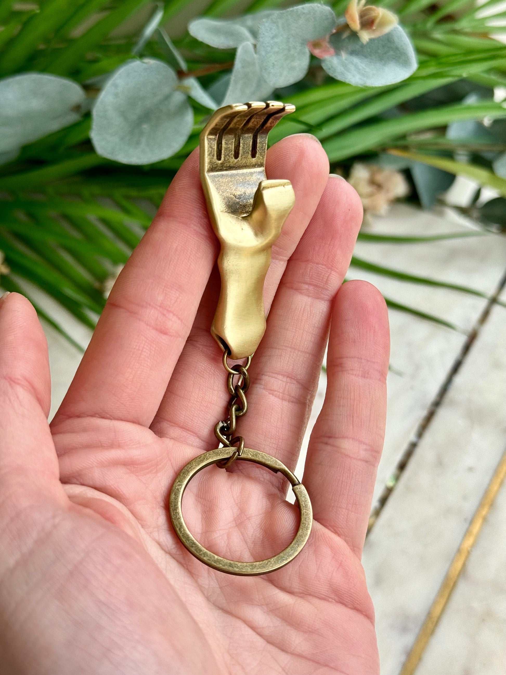 Solid Brass Creative Hand bottle opener, brass hand keyring, Cool gift for him