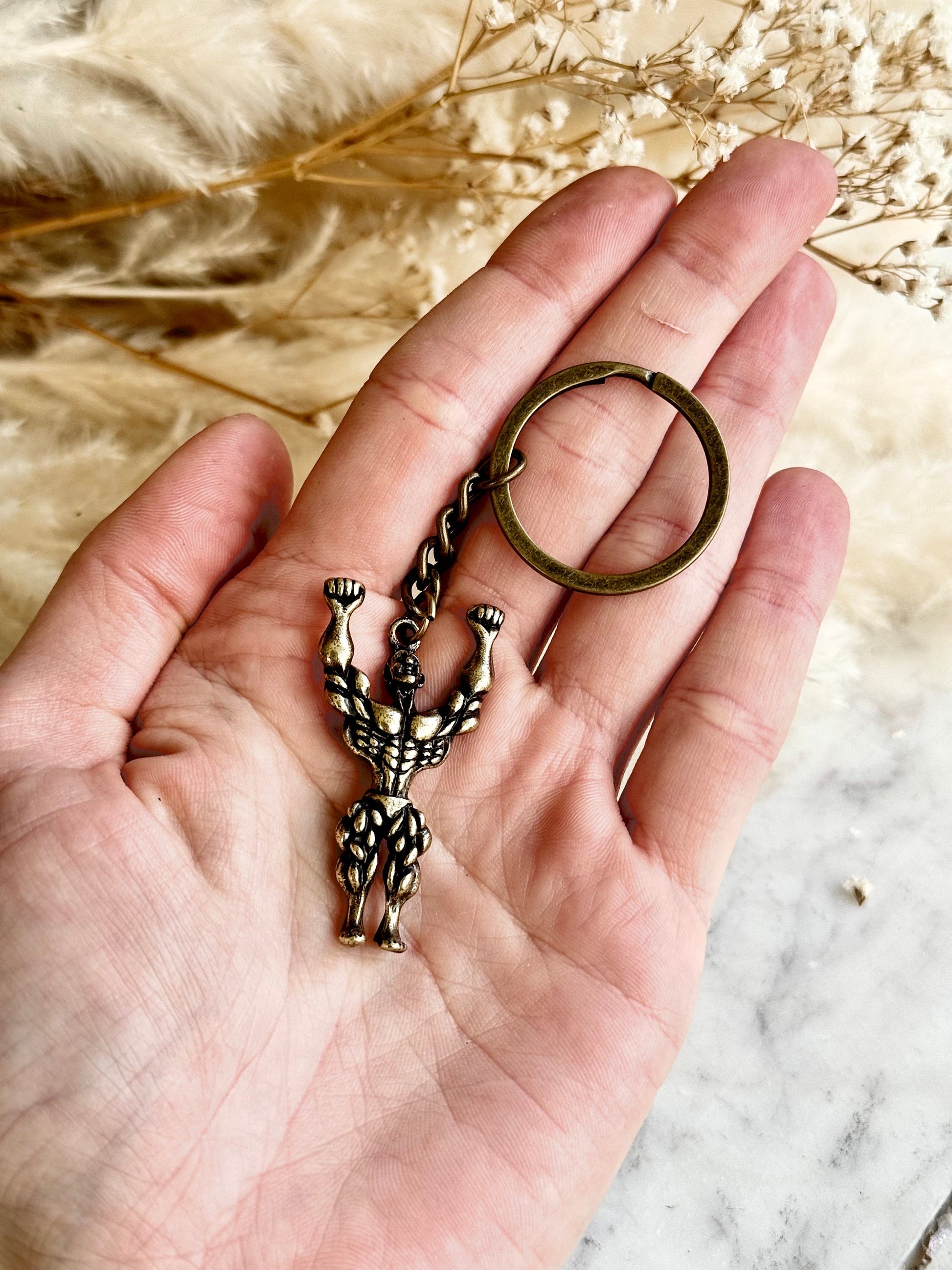 Solid Brass Strong Man Pendant, Bodybuilding Figure, Key Chain Muscle Male Keychain