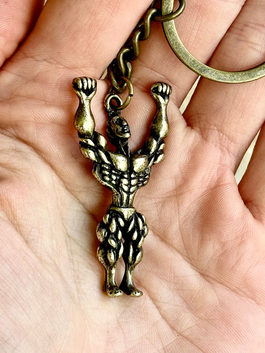 Solid Brass Strong Man Pendant, Bodybuilding Figure, Key Chain Muscle Male Keychain
