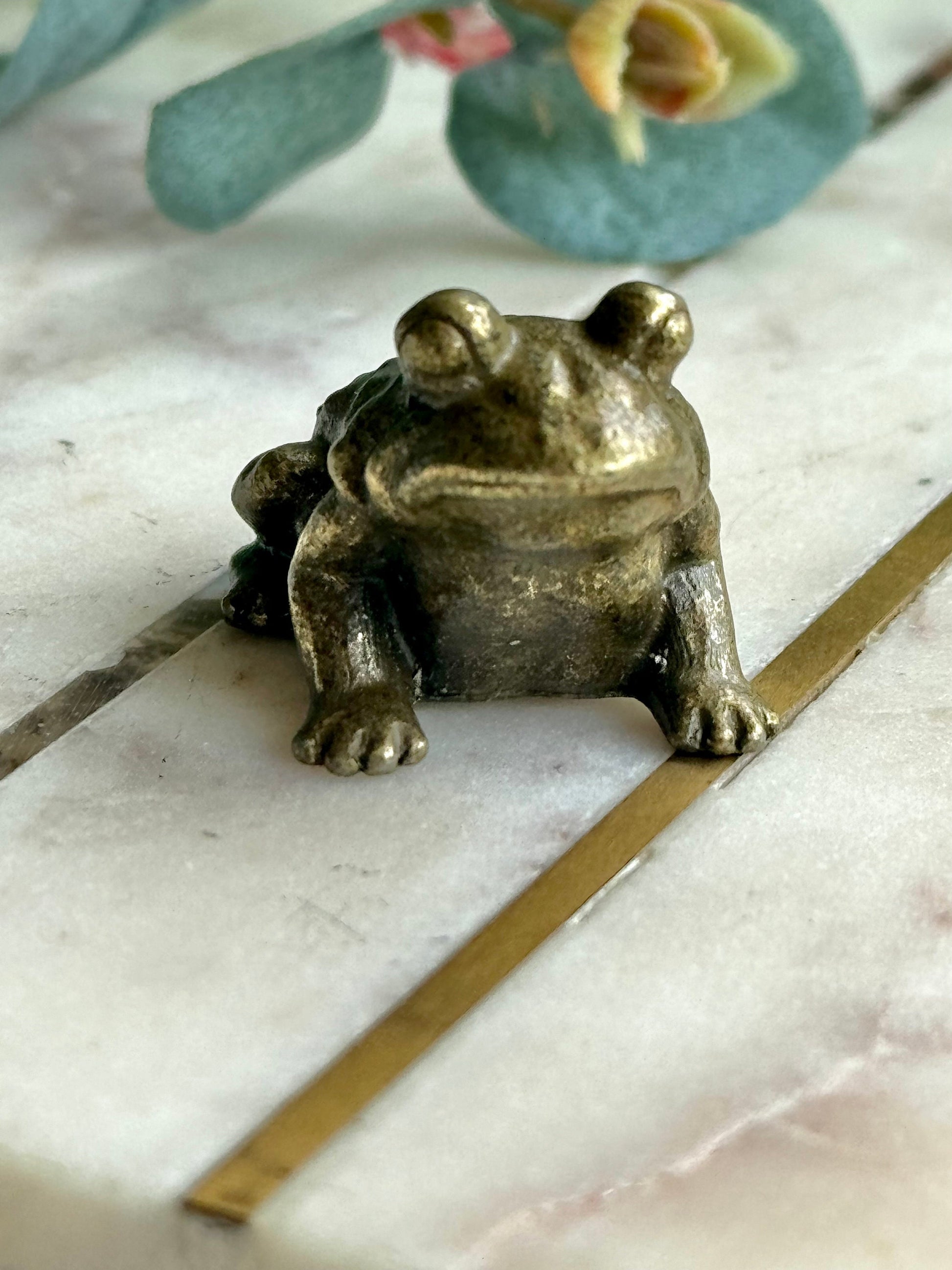 Common toad, lifelike Copper Cast, Solid brass figurine, Frog metal statuette, Metal Artwork, Creative gift, Paperweight, Desktop ornament