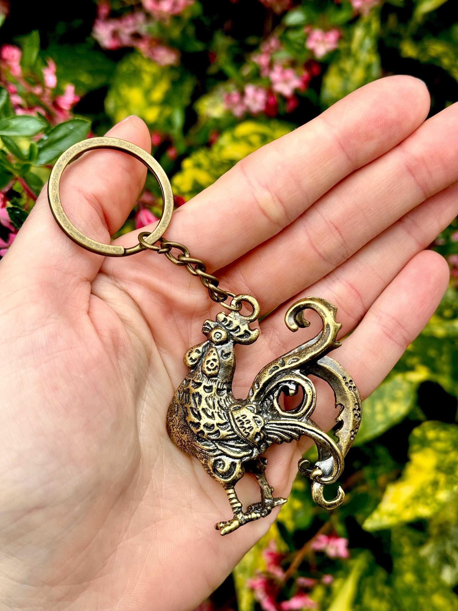 Beautiful brass Cockerel pendant, Rooster miniature, Chicken decorative keyring, Brass Collectibles, Country Decor, Brass Rooster