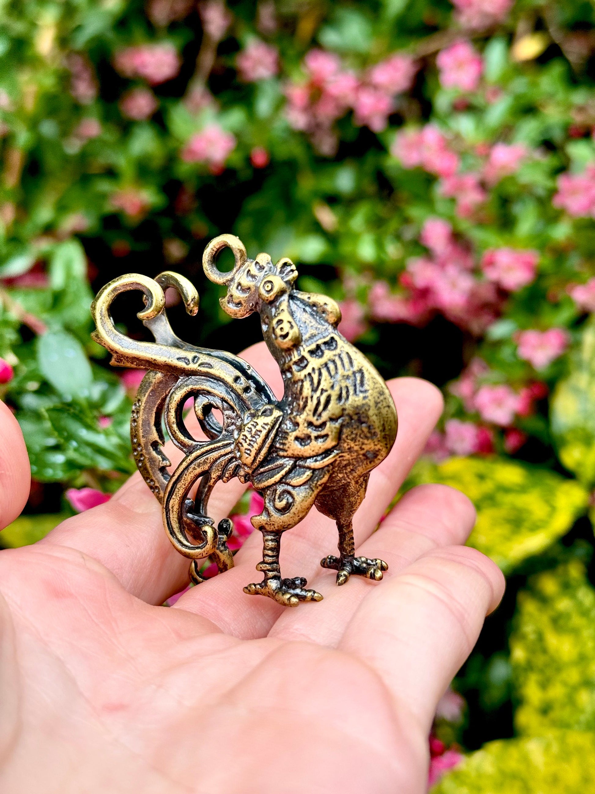 Beautiful brass Cockerel pendant, Rooster miniature, Chicken decorative keyring, Brass Collectibles, Country Decor, Brass Rooster