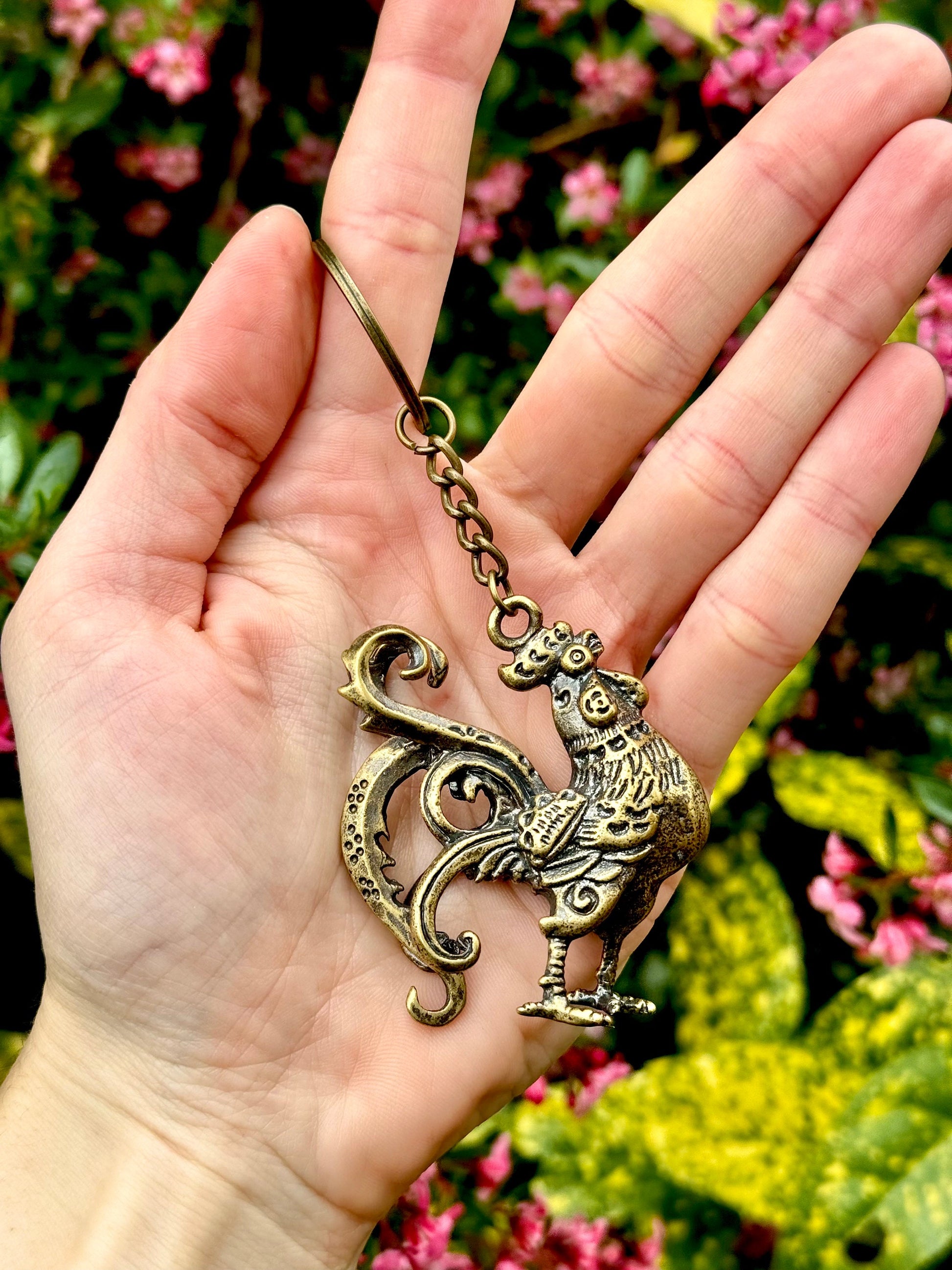 Beautiful brass Cockerel pendant, Rooster miniature, Chicken decorative keyring, Brass Collectibles, Country Decor, Brass Rooster