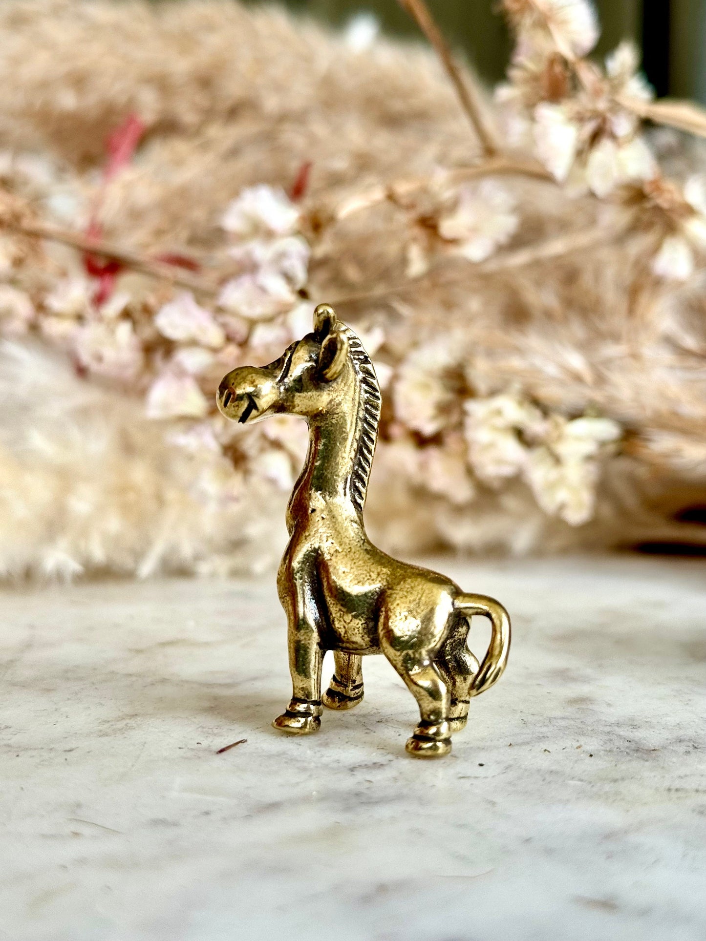 Traditional style Smiley giraffe, Fine lifelike solid brass copper giraffe statuette, Safari decor, Miniature zoo collection, Animal lover g
