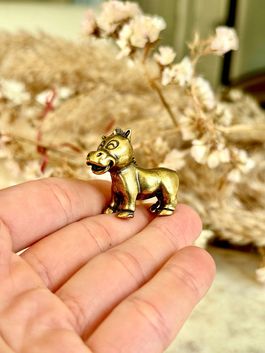 Cute style Adorable Pony figurine, Solid Brass Carved Zebra Statue, Safari home decoration, collectible zoo animal brass miniature