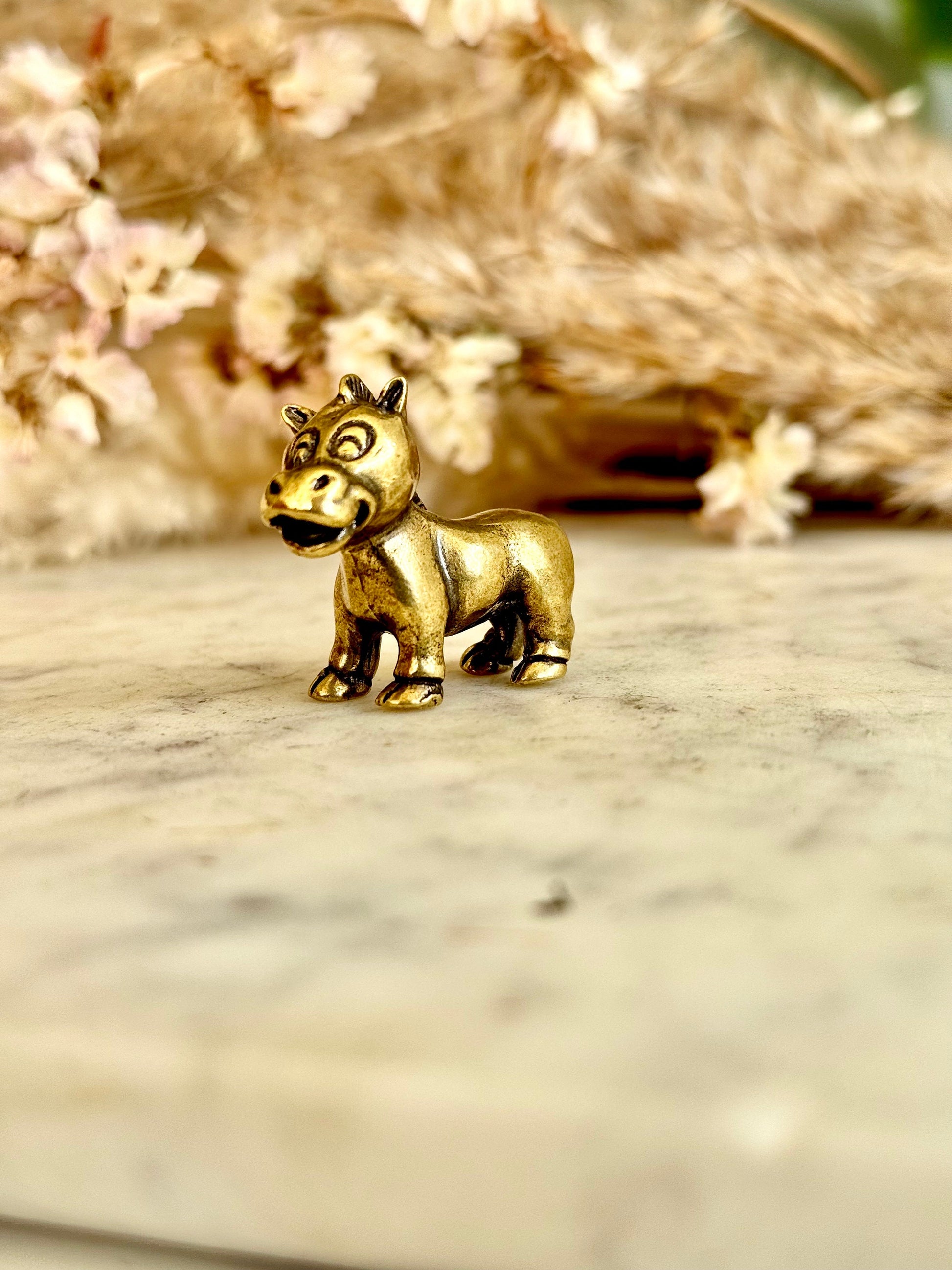 Cute style Adorable Pony figurine, Solid Brass Carved Zebra Statue, Safari home decoration, collectible zoo animal brass miniature
