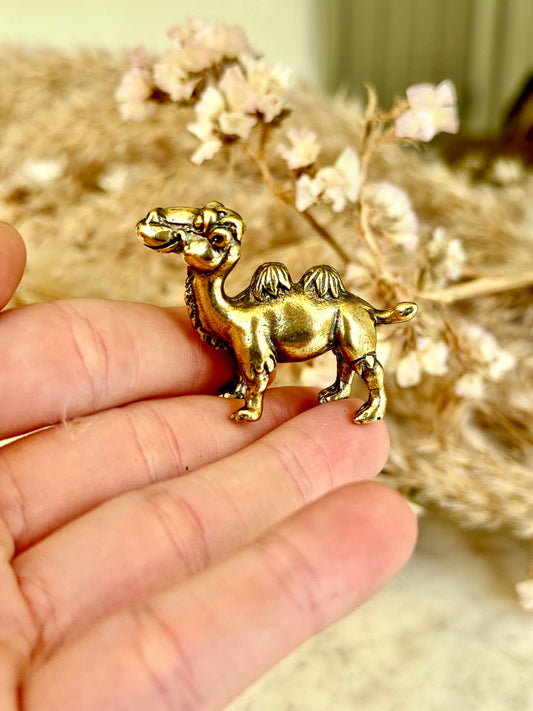 Solid brass Happy camel, Desert Animal figurine, Brass Desert ornament, engraved brass statuette, Creative paperweight