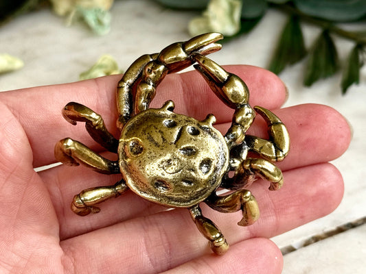Lifelike Solid Brass Crab Statue, Beach House decor, Sea creature miniature, Japanese Desk Accessory, Paperweight
