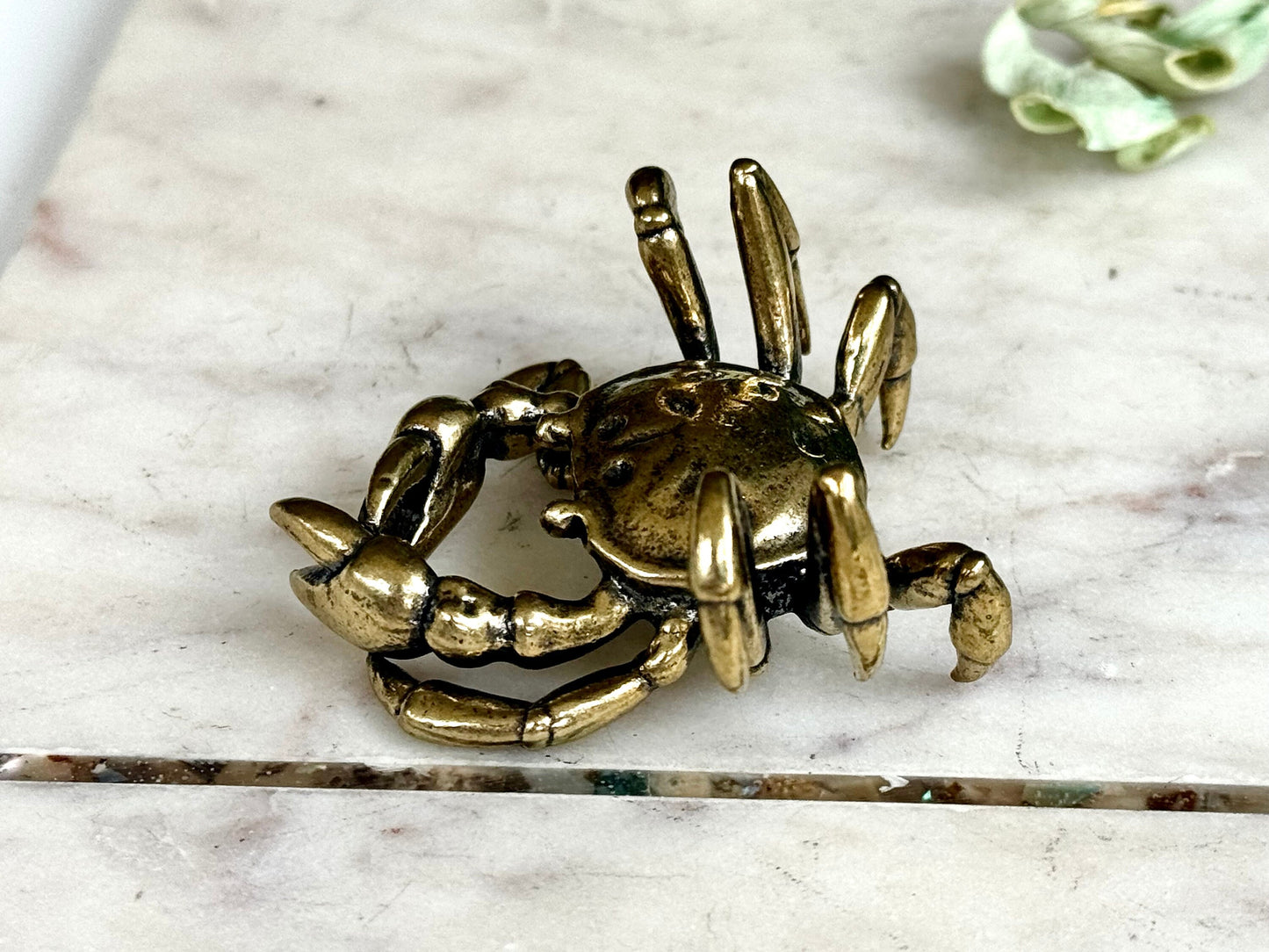 Lifelike Solid Brass Crab Statue, Beach House decor, Sea creature miniature, Japanese Desk Accessory, Paperweight
