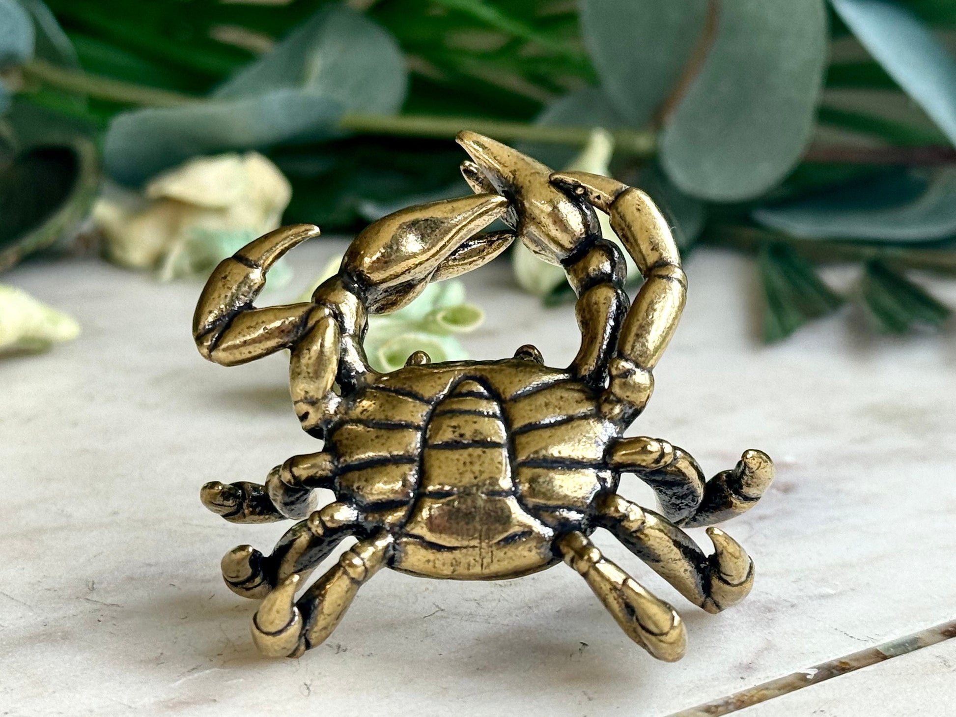 Lifelike Solid Brass Crab Statue, Beach House decor, Sea creature miniature, Japanese Desk Accessory, Paperweight
