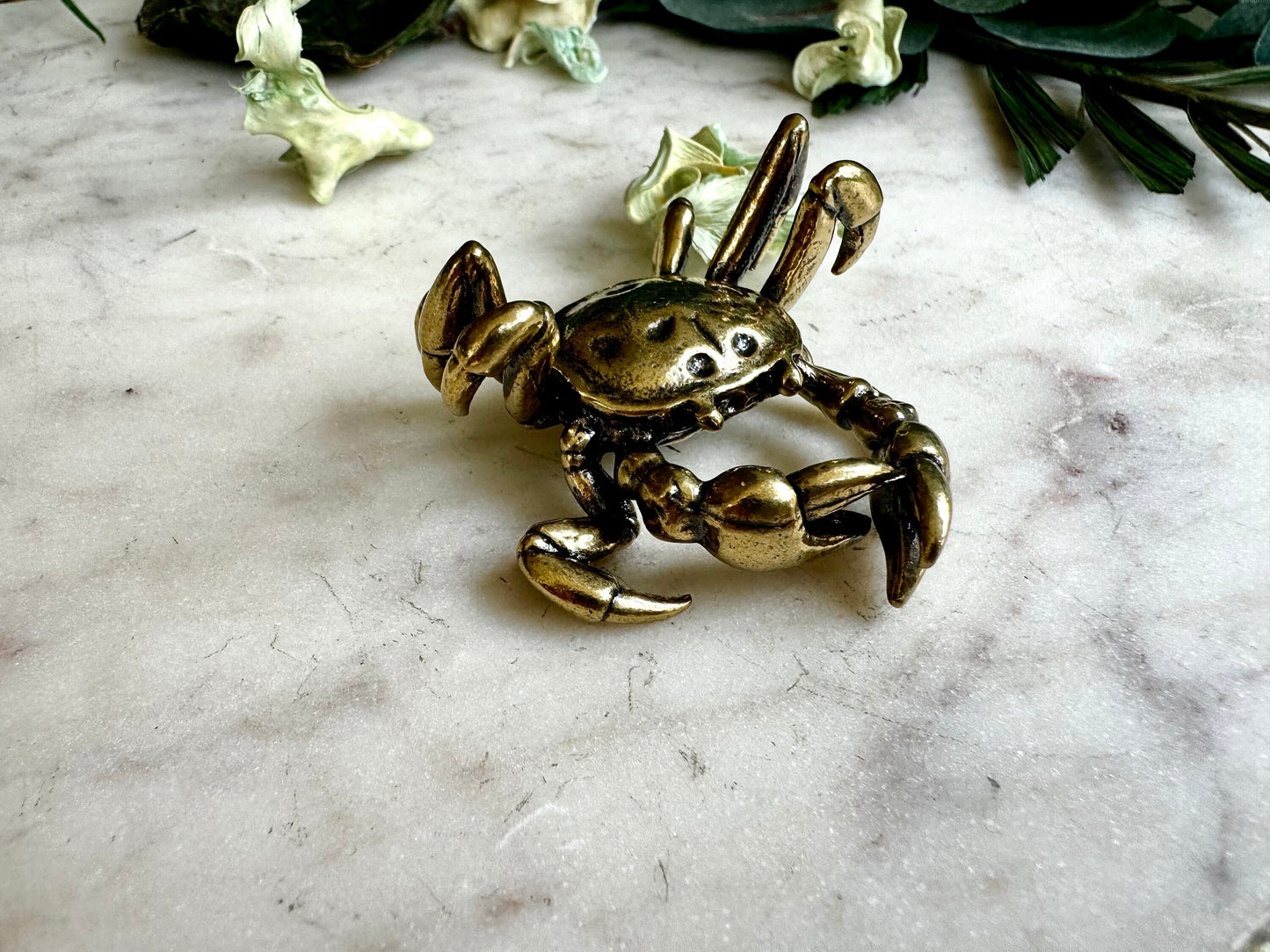 Lifelike Solid Brass Crab Statue, Beach House decor, Sea creature miniature, Japanese Desk Accessory, Paperweight