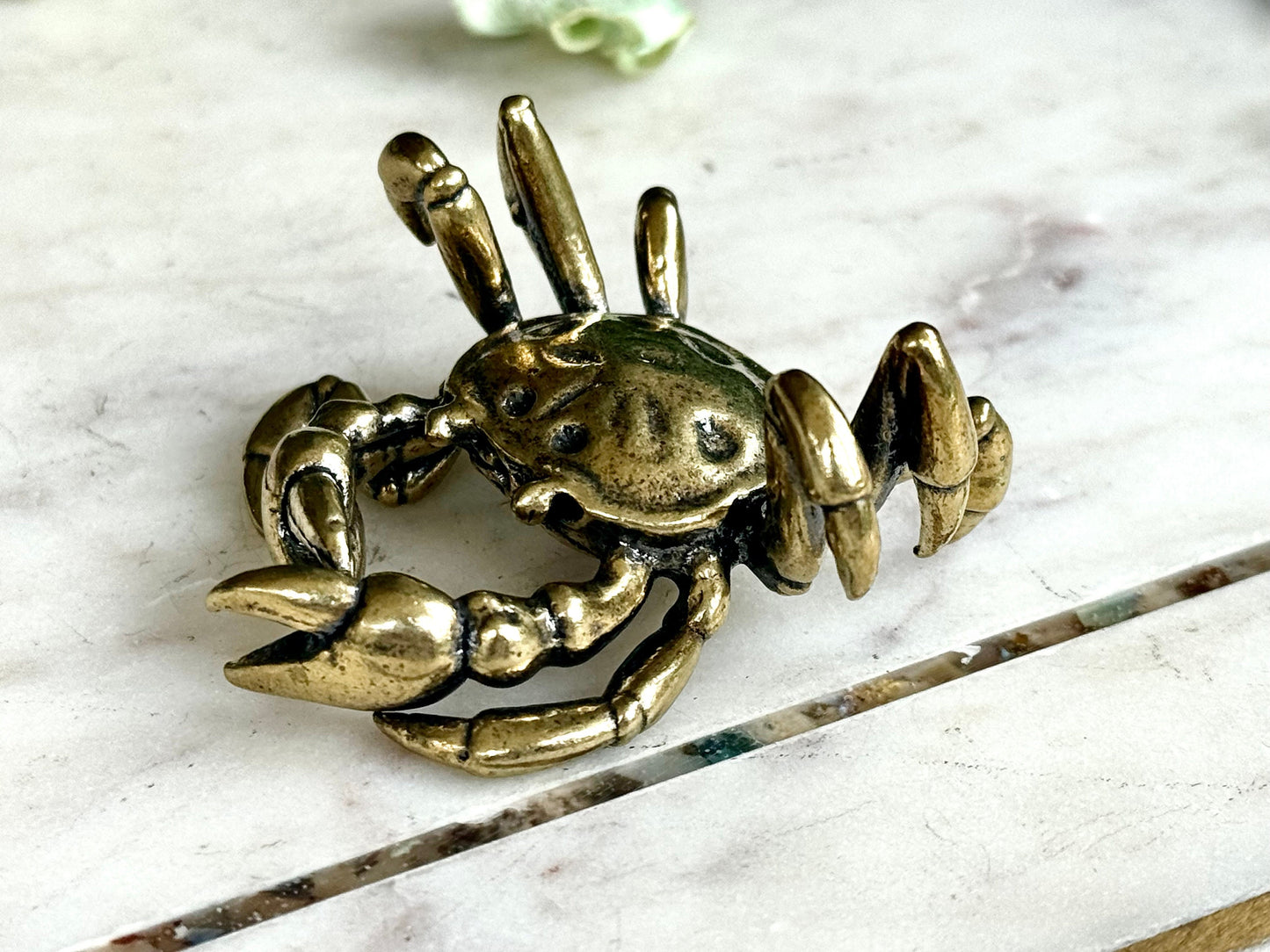 Lifelike Solid Brass Crab Statue, Beach House decor, Sea creature miniature, Japanese Desk Accessory, Paperweight