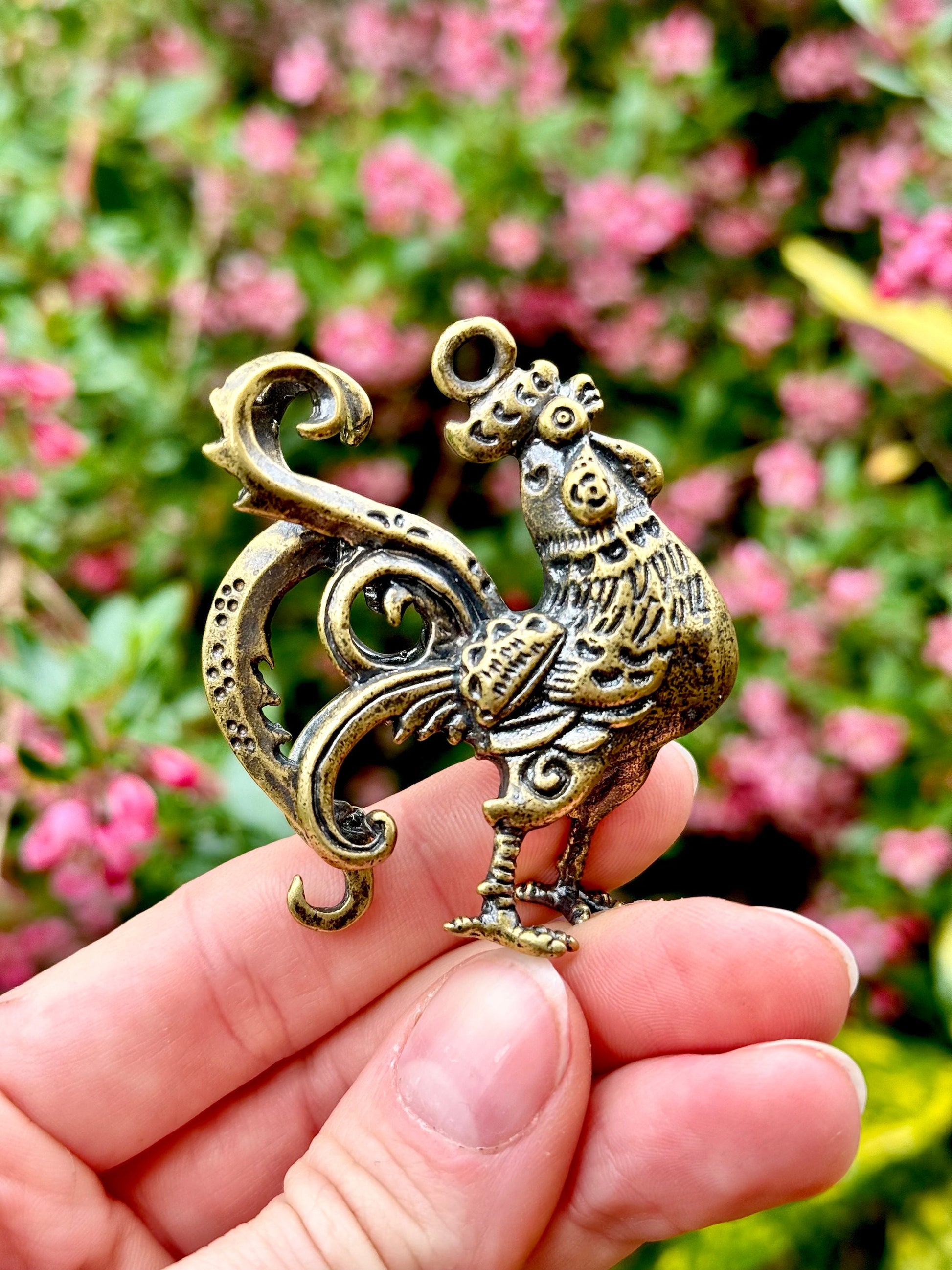 Beautiful brass Cockerel pendant, Rooster miniature, Chicken decorative keyring, Brass Collectibles, Country Decor, Brass Rooster