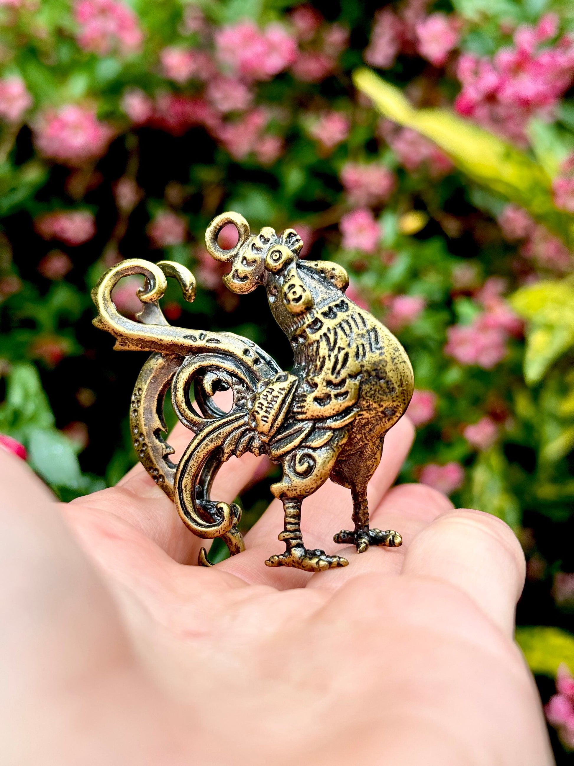 Beautiful brass Cockerel pendant, Rooster miniature, Chicken decorative keyring, Brass Collectibles, Country Decor, Brass Rooster