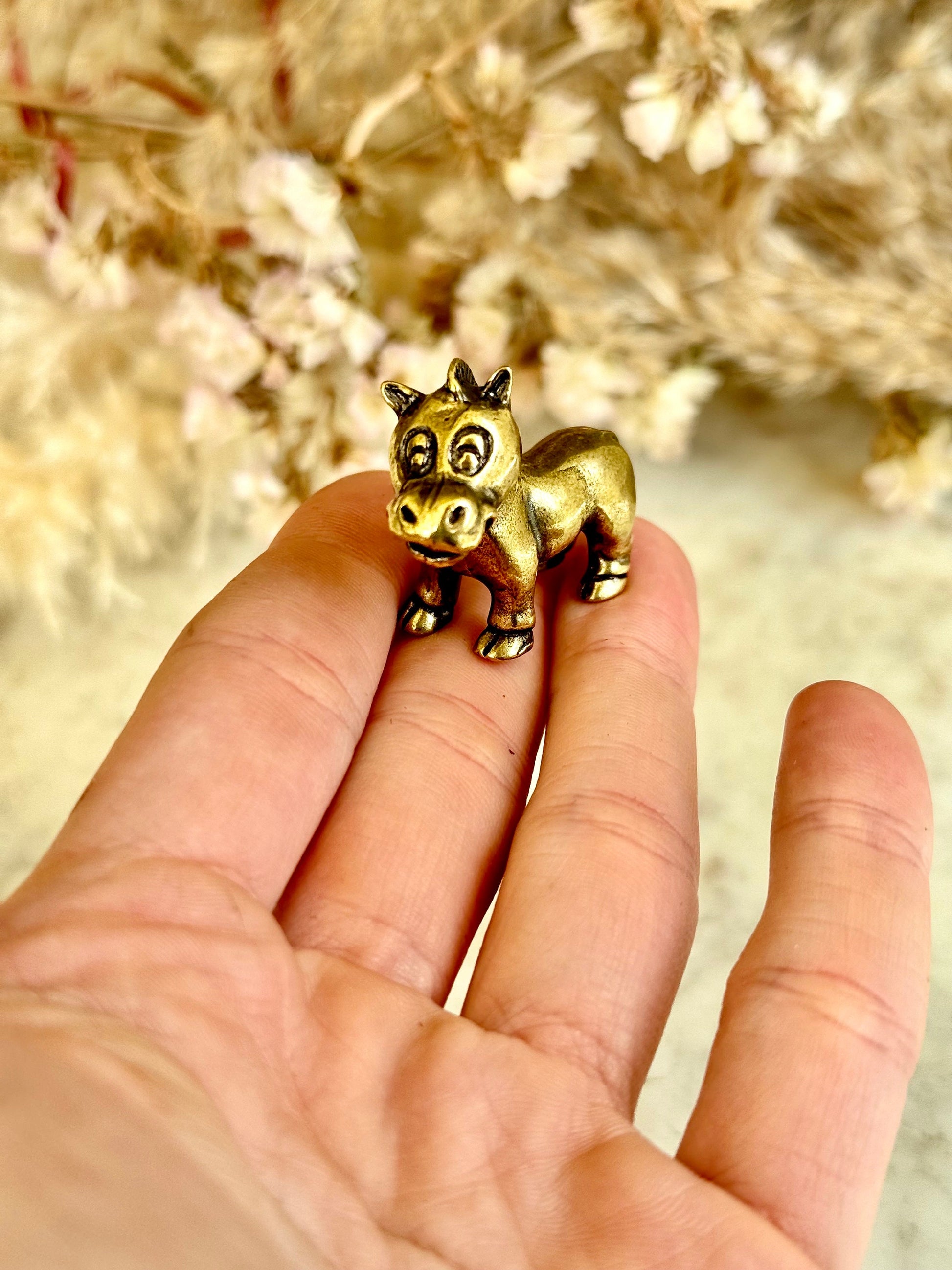 Cute style Adorable Pony figurine, Solid Brass Carved Zebra Statue, Safari home decoration, collectible zoo animal brass miniature