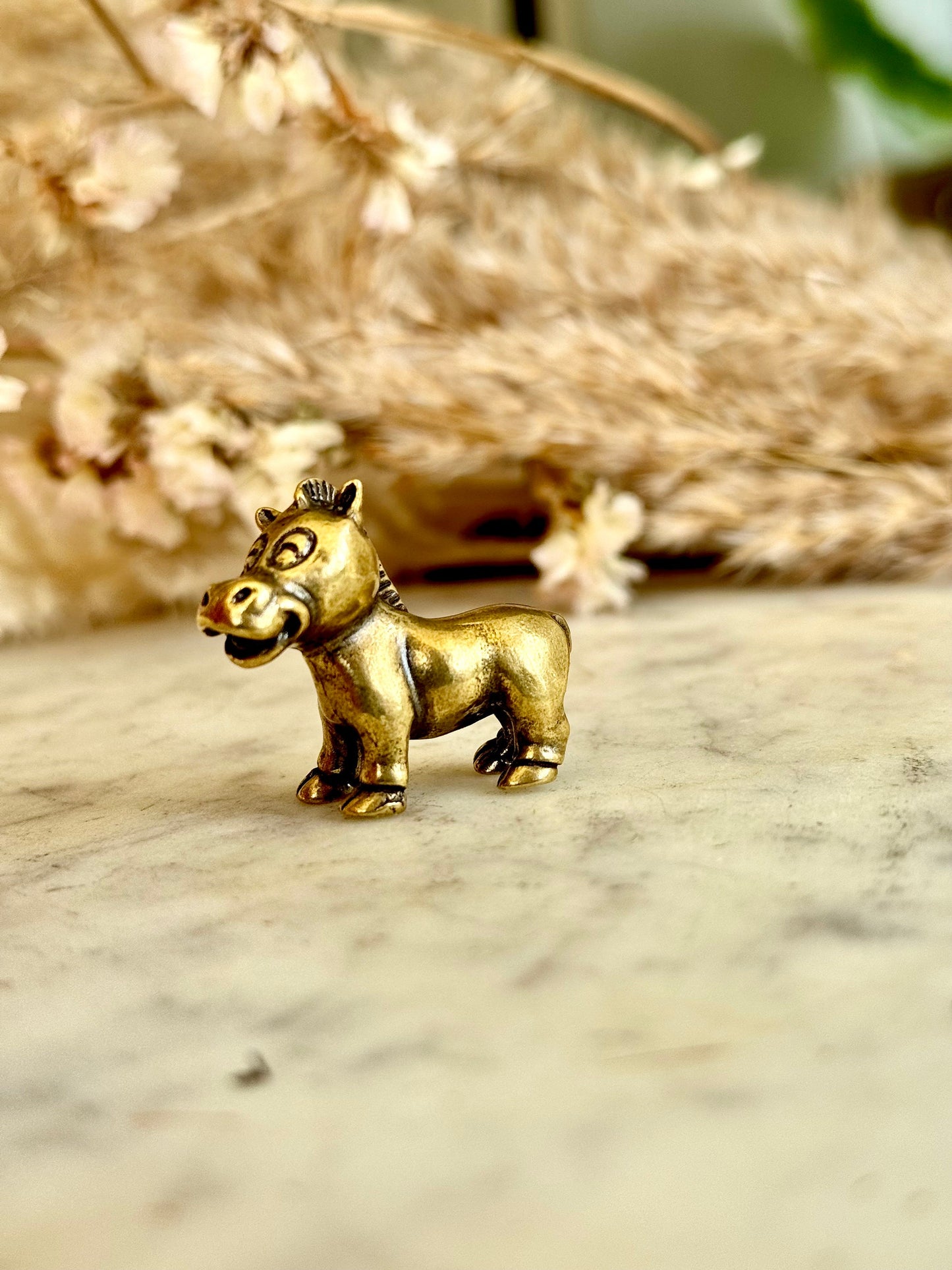 Cute style Adorable Pony figurine, Solid Brass Carved Zebra Statue, Safari home decoration, collectible zoo animal brass miniature