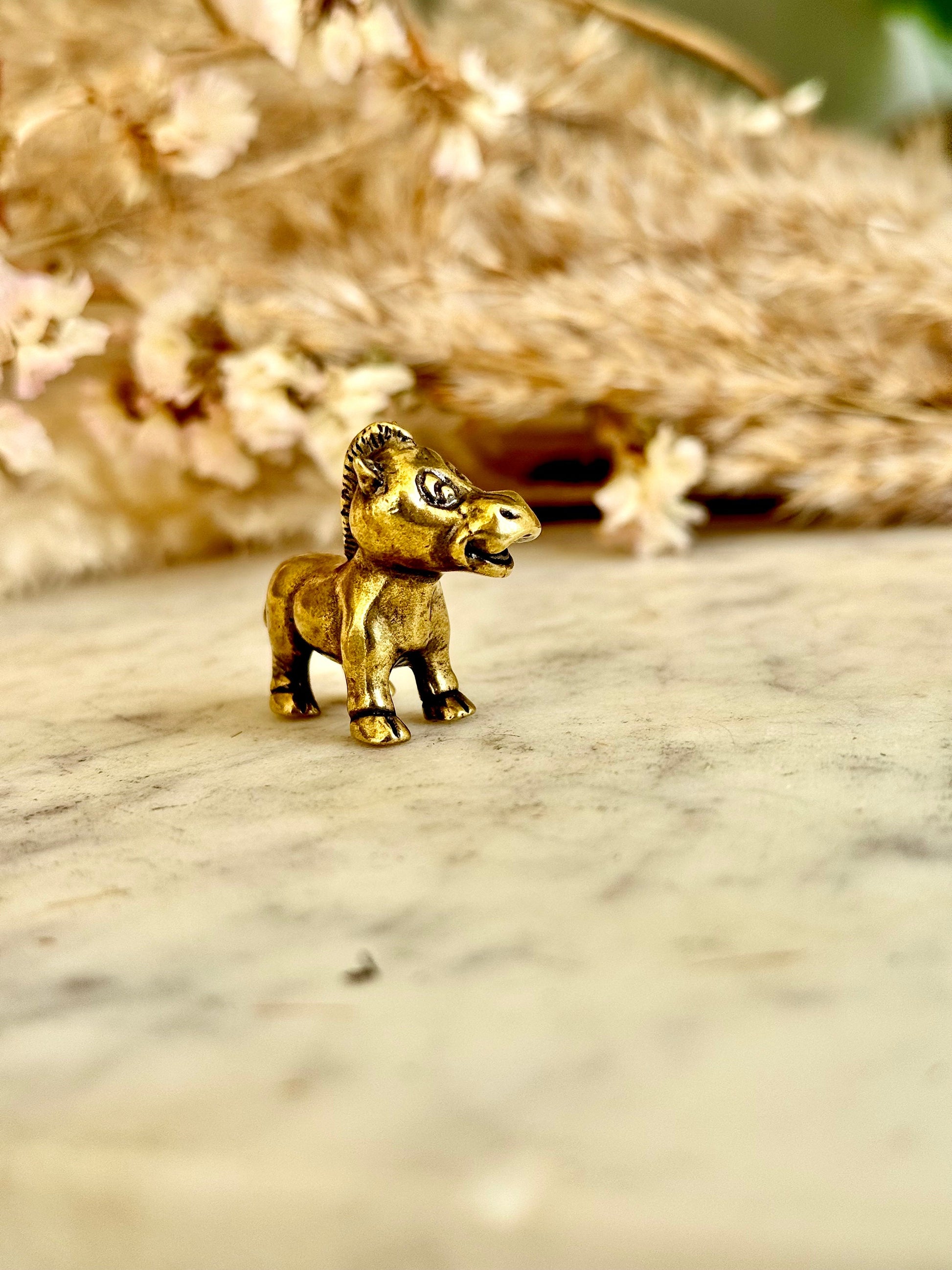 Cute style Adorable Pony figurine, Solid Brass Carved Zebra Statue, Safari home decoration, collectible zoo animal brass miniature