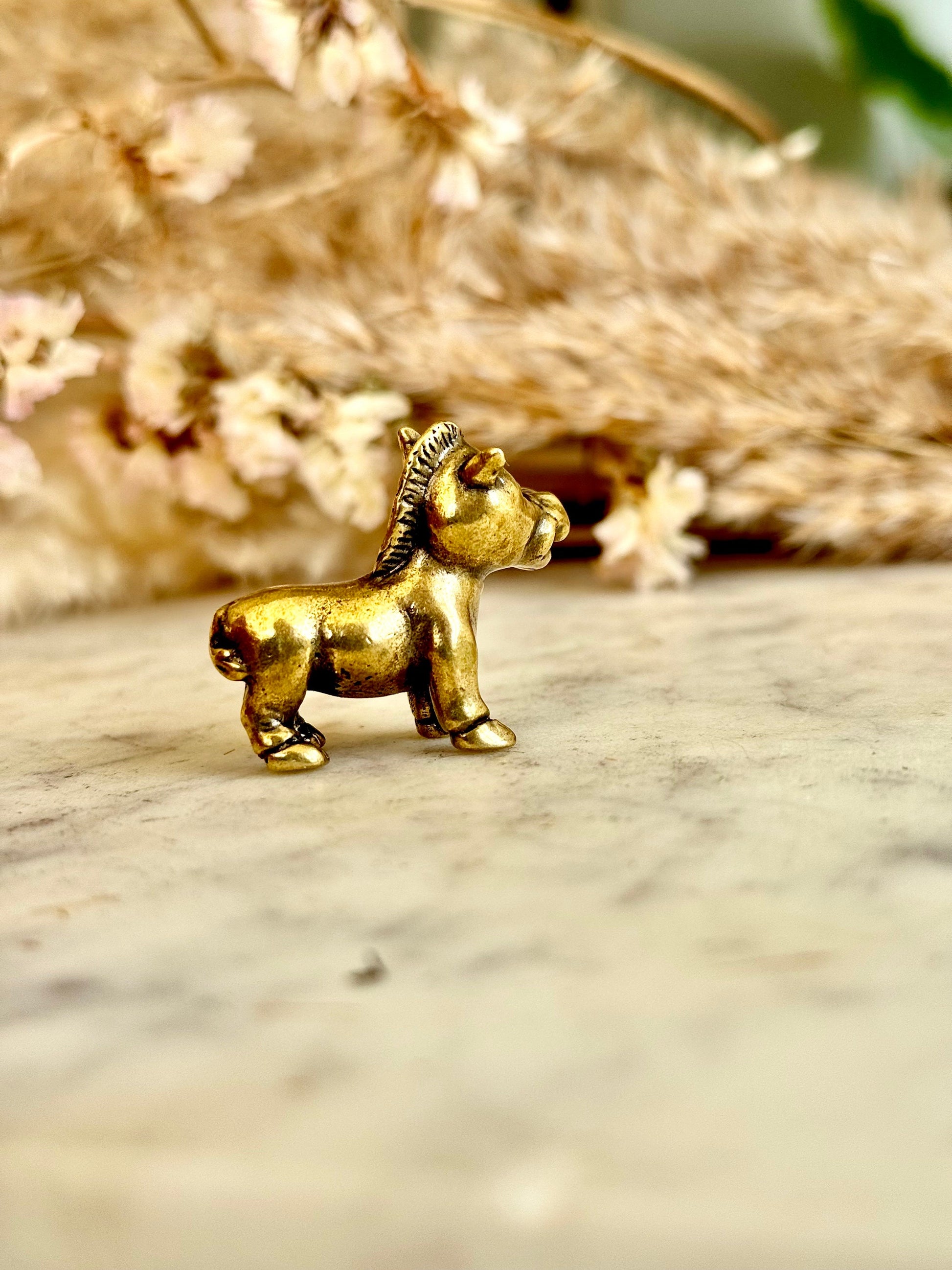 Cute style Adorable Pony figurine, Solid Brass Carved Zebra Statue, Safari home decoration, collectible zoo animal brass miniature