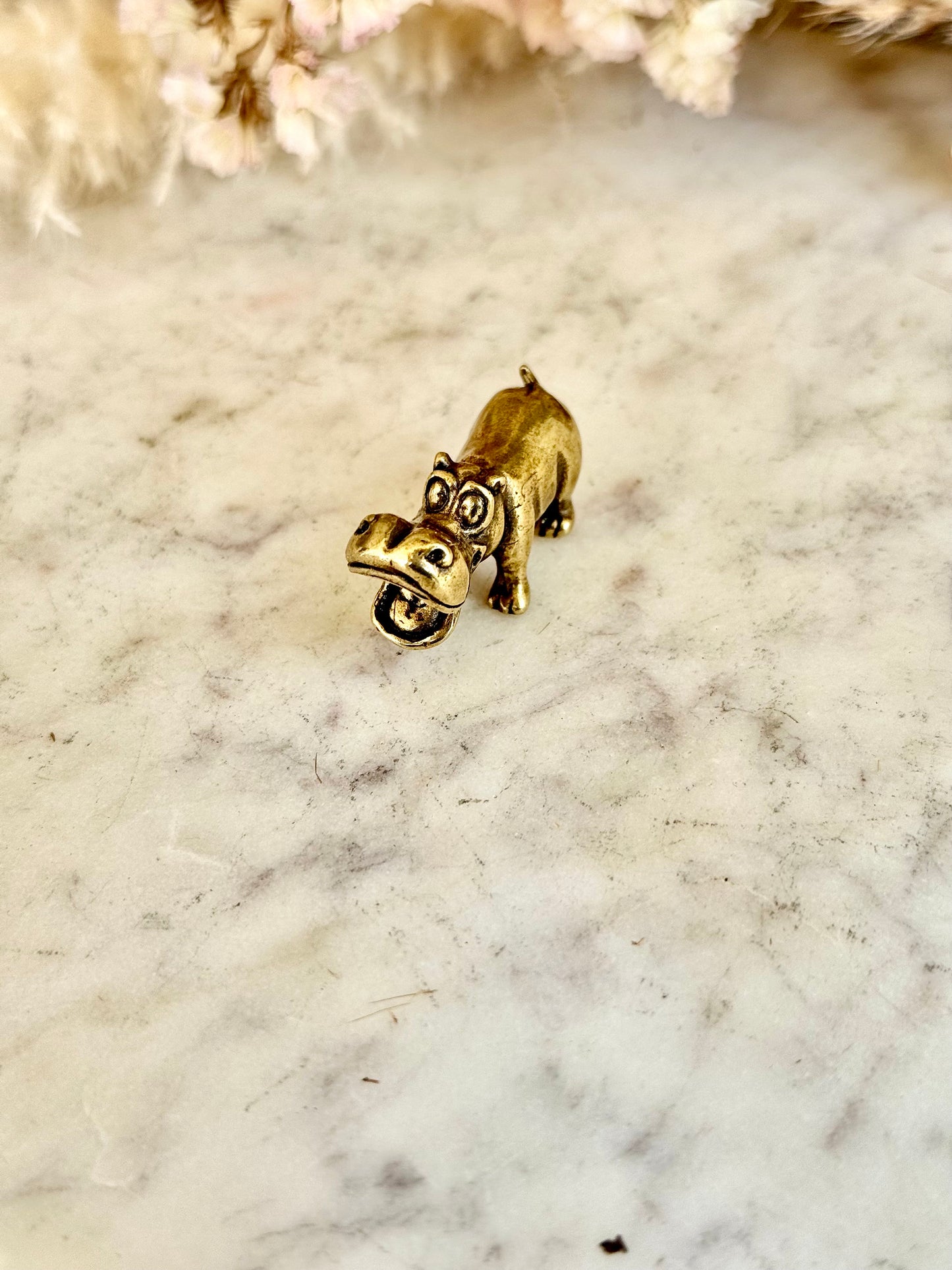 Solid brass Smilling hippo figurine, charming hippopotamus sculpture, safari wildlife, zoo-themed nursery decoration, whimsical adornment