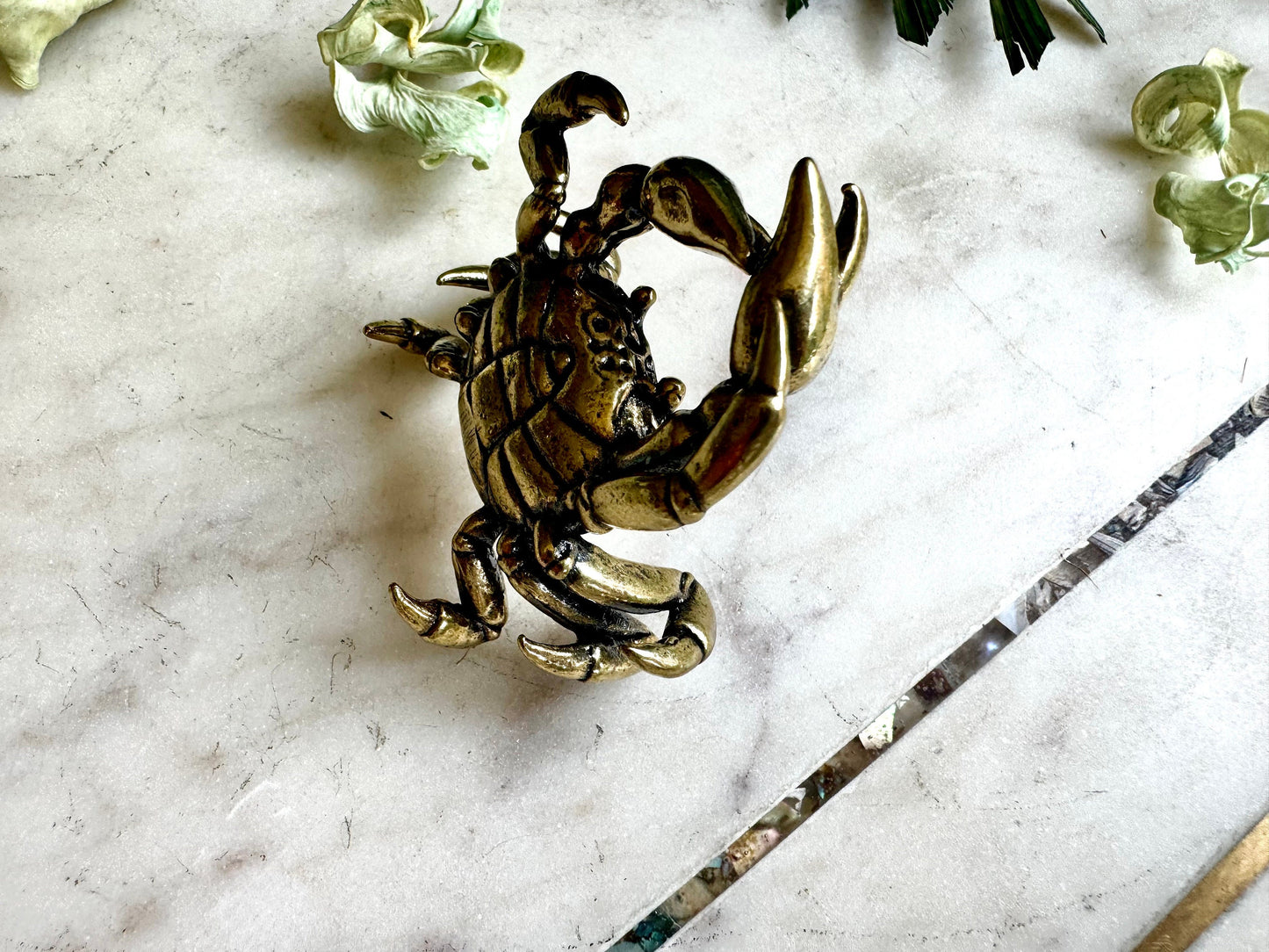 Lifelike Solid Brass Crab Statue, Beach House decor, Sea creature miniature, Japanese Desk Accessory, Paperweight