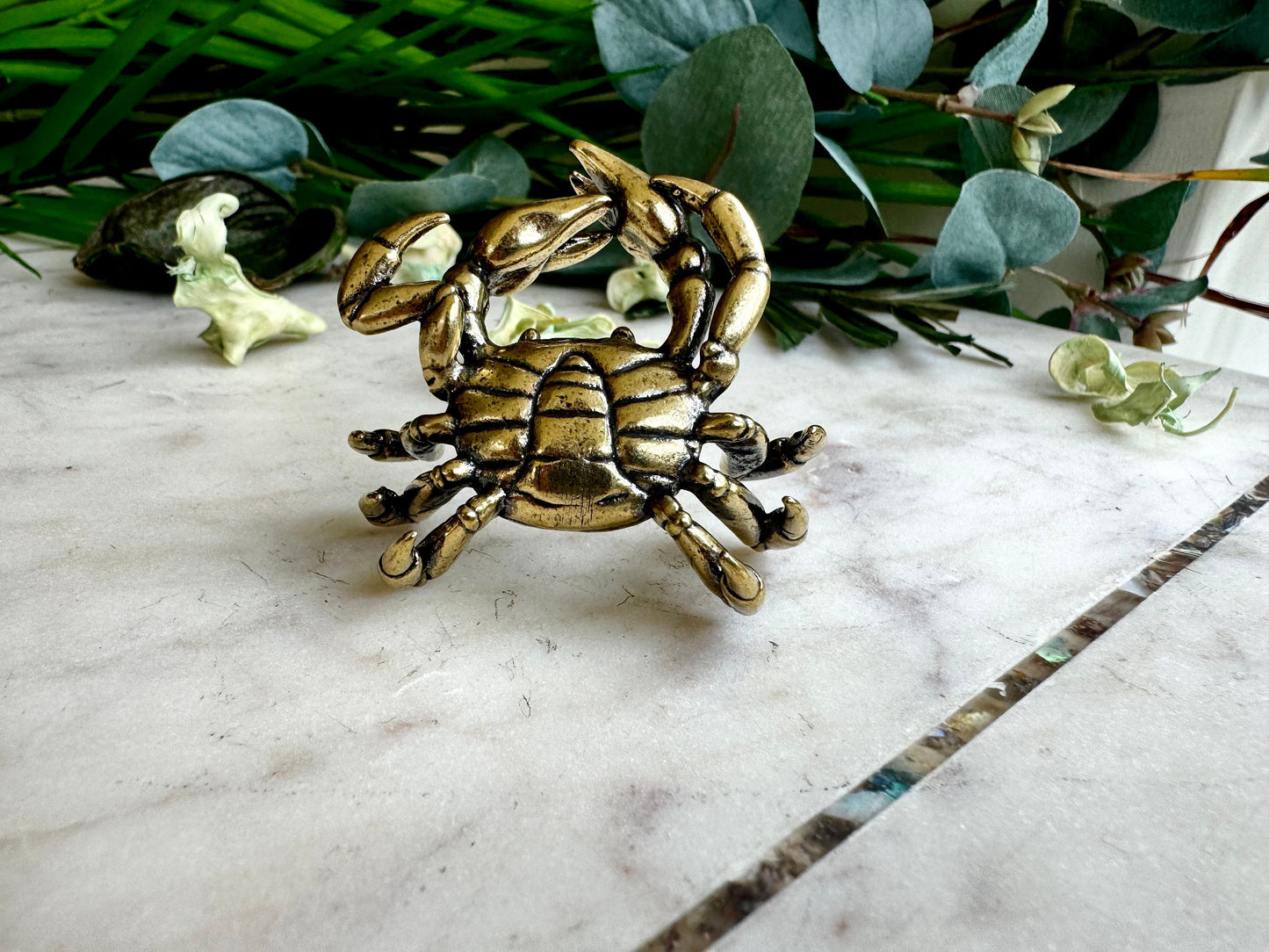 Lifelike Solid Brass Crab Statue, Beach House decor, Sea creature miniature, Japanese Desk Accessory, Paperweight