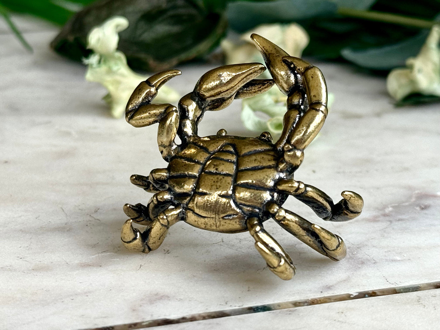 Lifelike Solid Brass Crab Statue, Beach House decor, Sea creature miniature, Japanese Desk Accessory, Paperweight